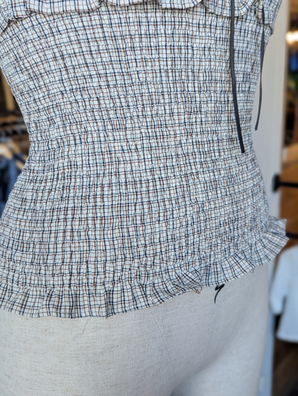 Park Picnic Smocked Check Ruffle Top
