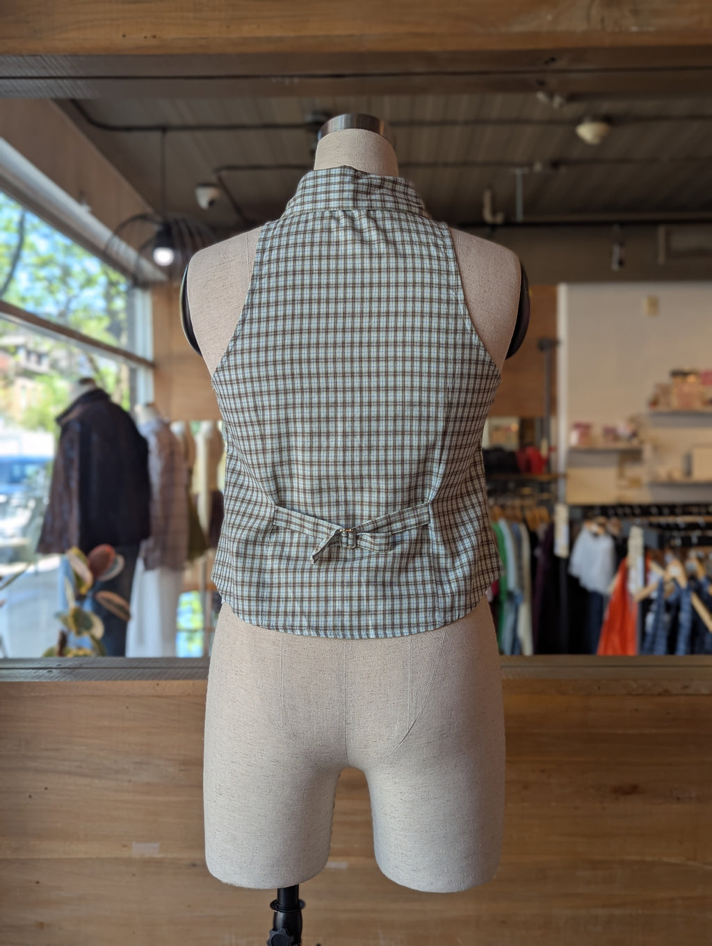 Riverside Check Halter Button-Up Top