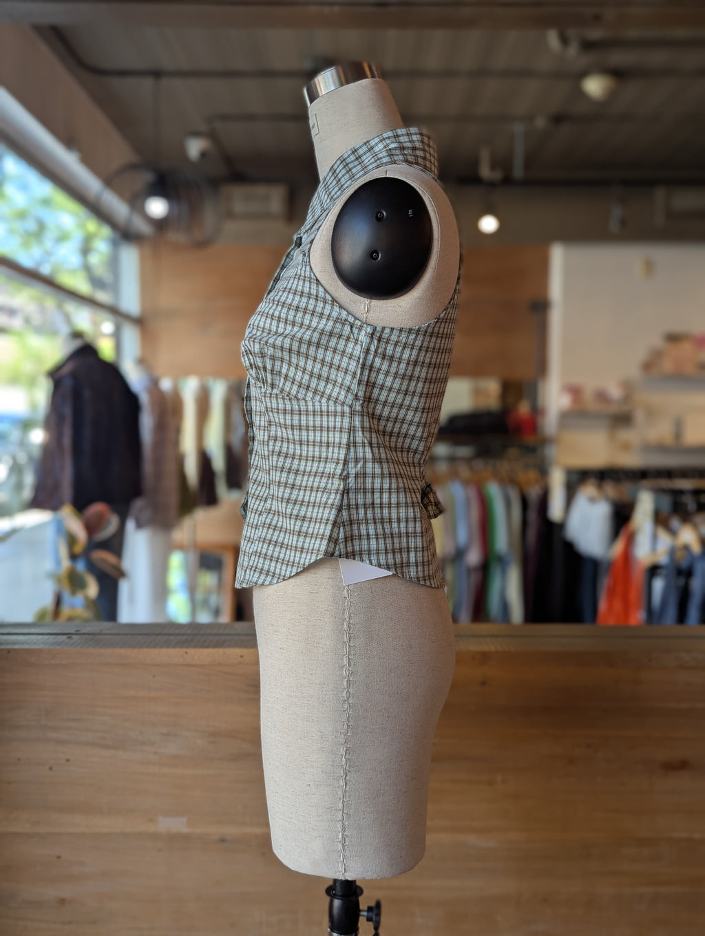 Riverside Check Halter Button-Up Top