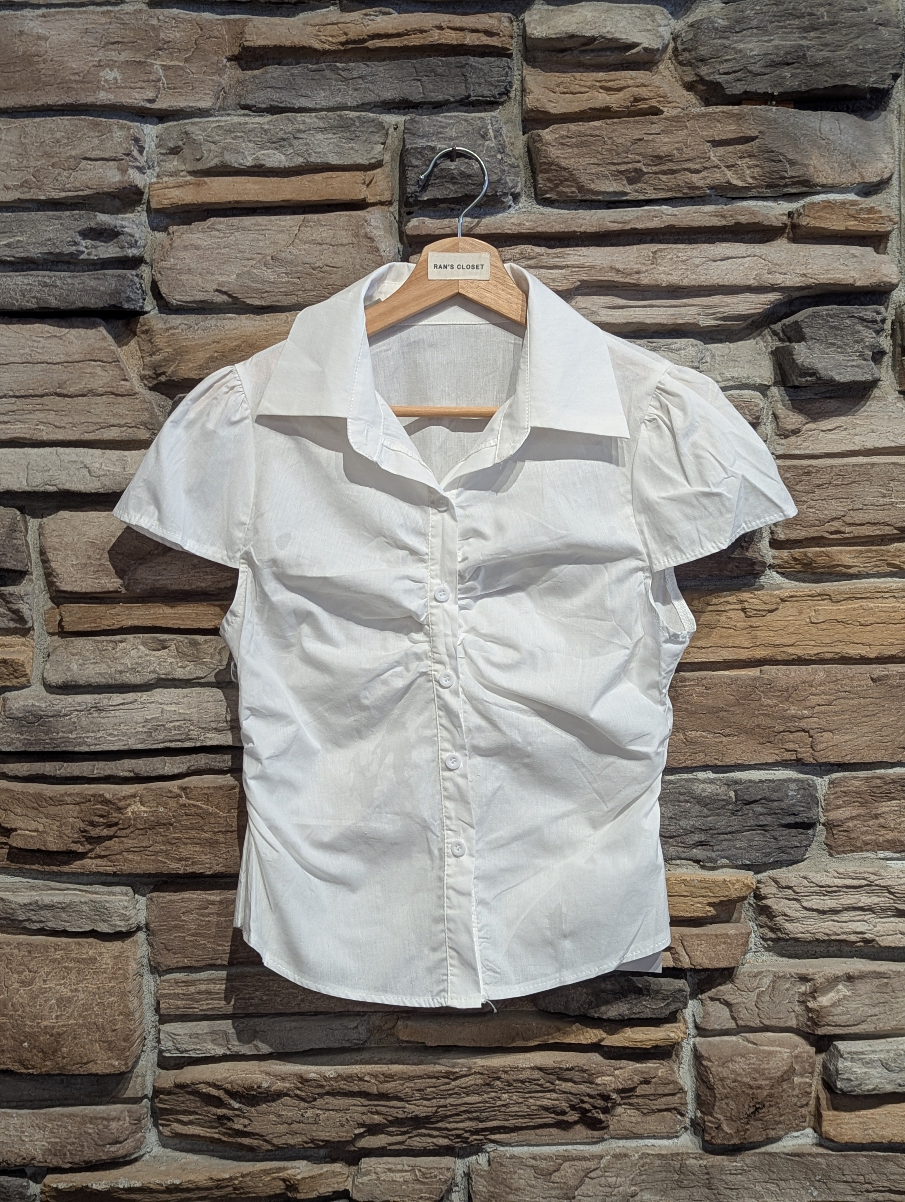 Short Sleeve Ruched Button Down