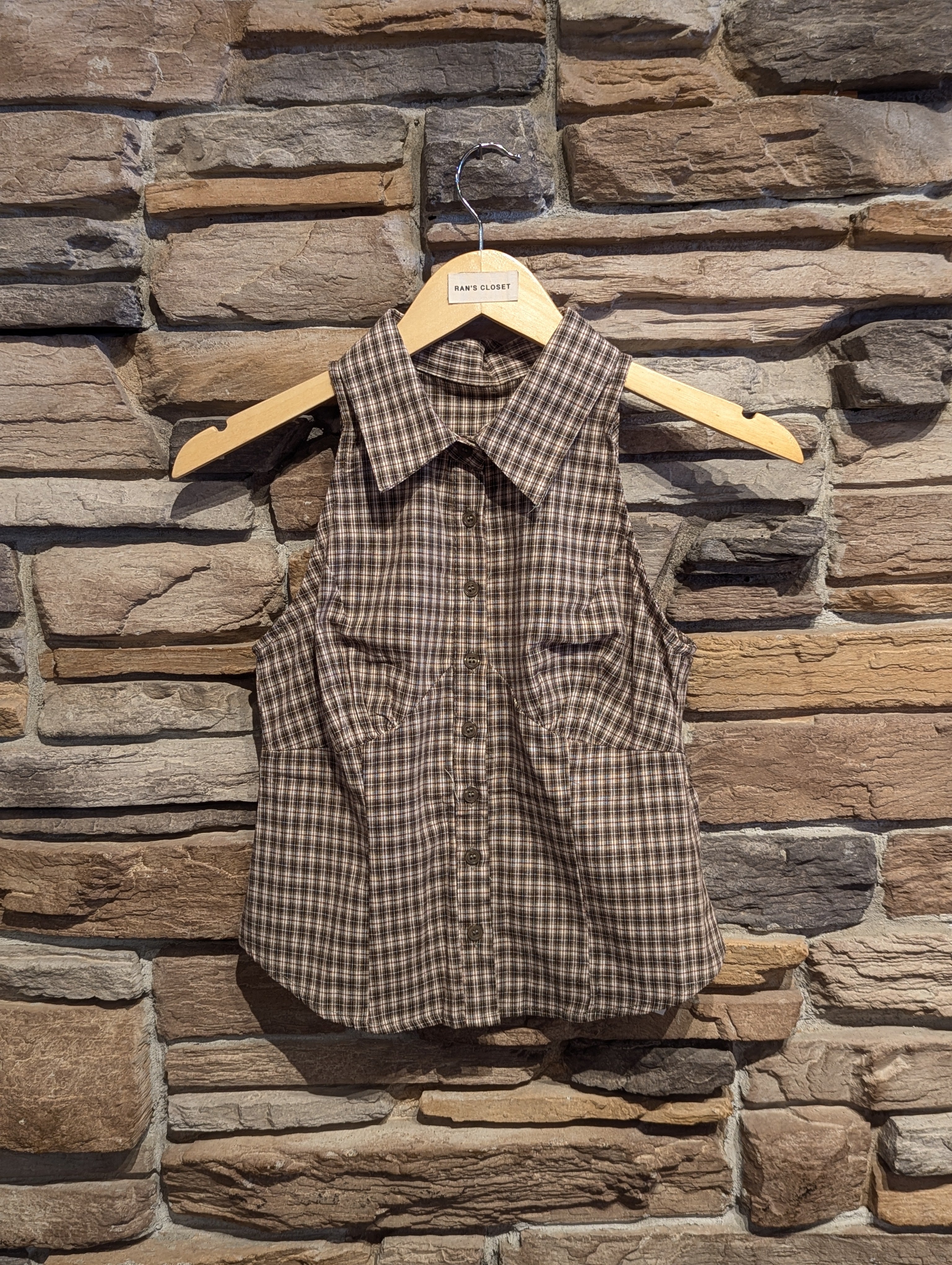 Riverside Check Halter Button-Up Top