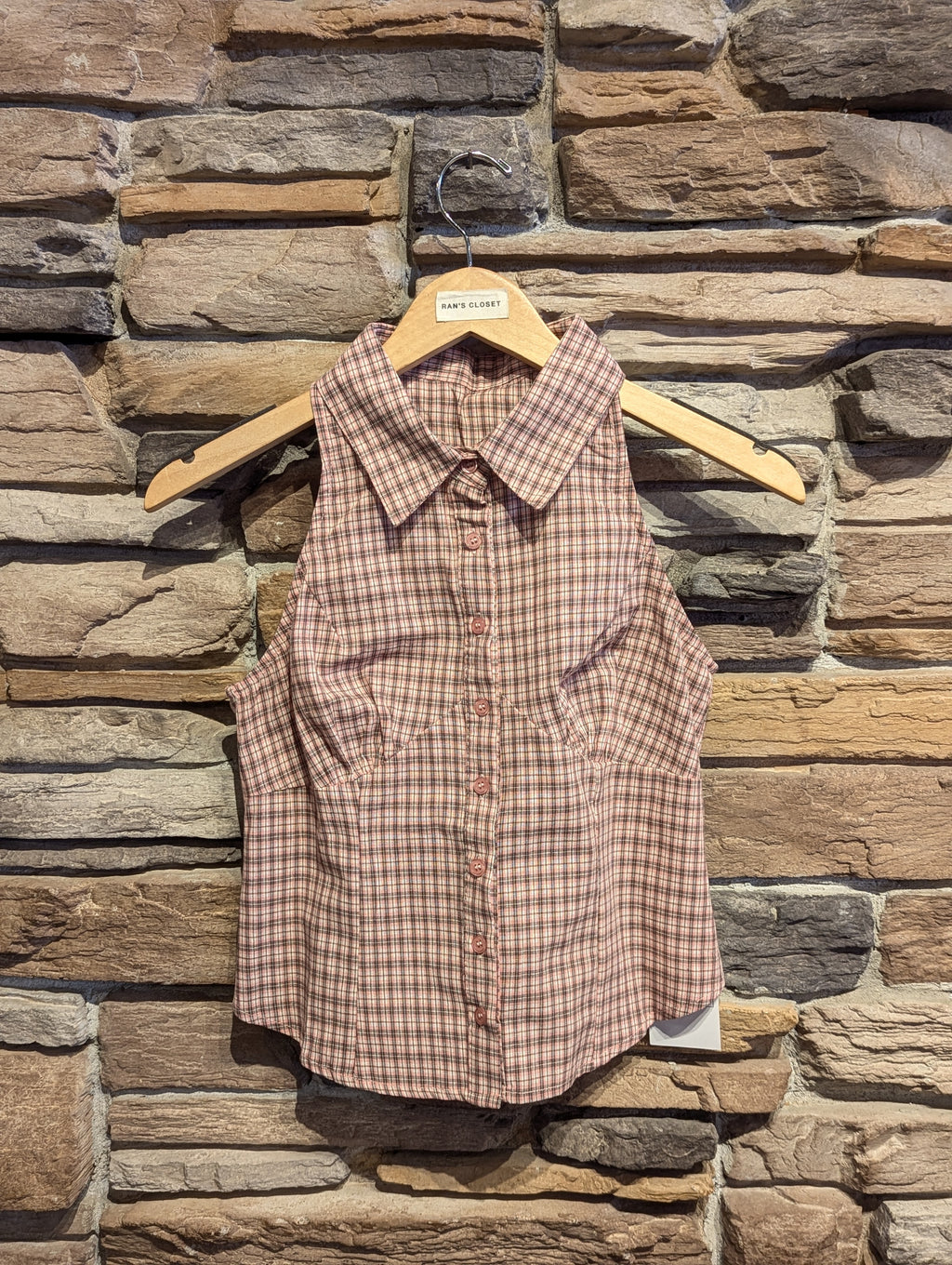 Riverside Check Halter Button-Up Top