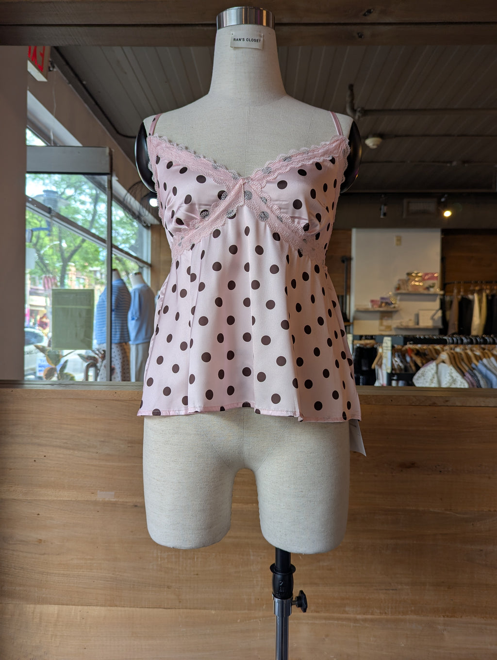 Sweetheart Lace Trim Polka Dot Cami