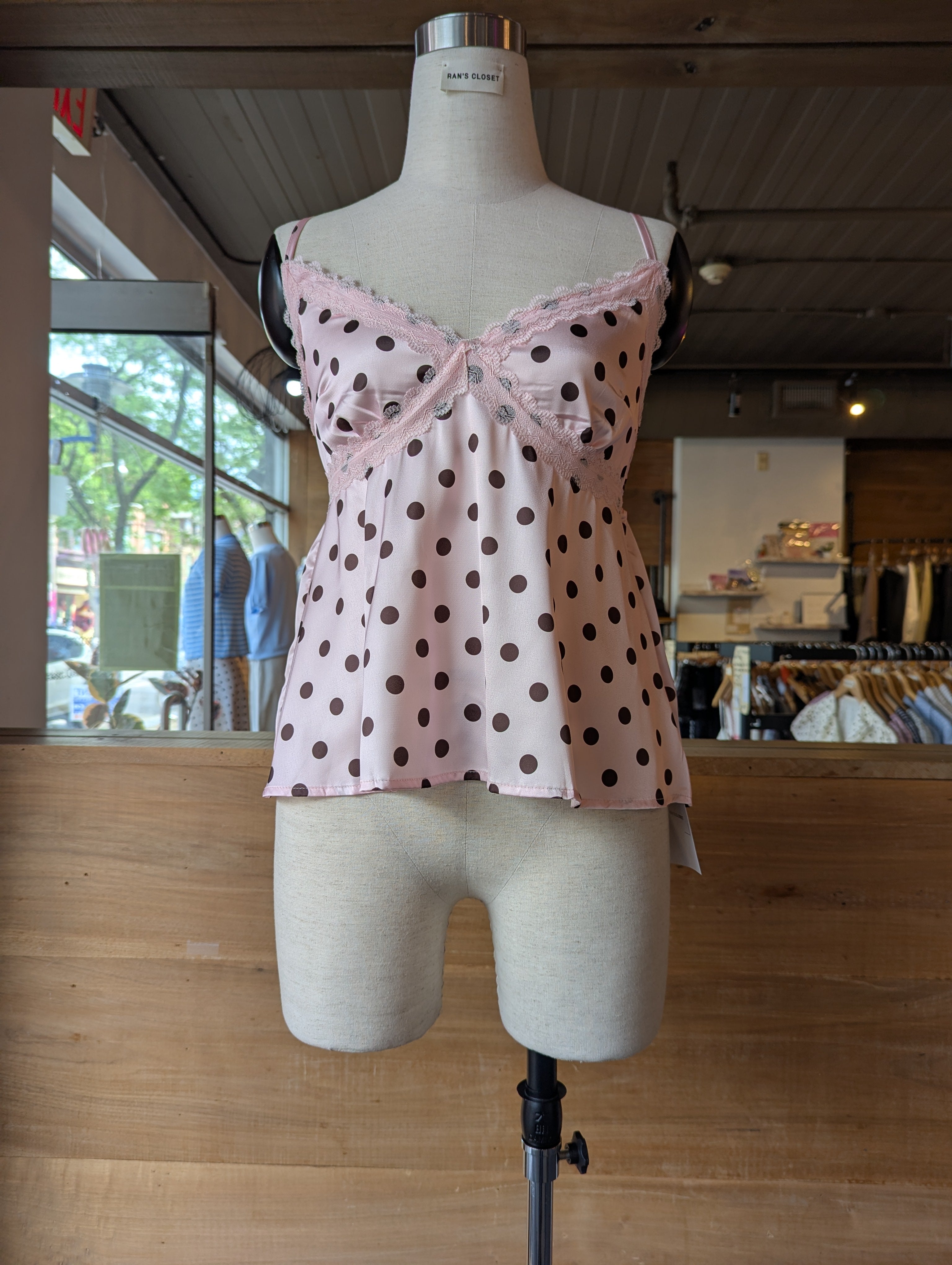 Sweetheart Lace Trim Polka Dot Cami