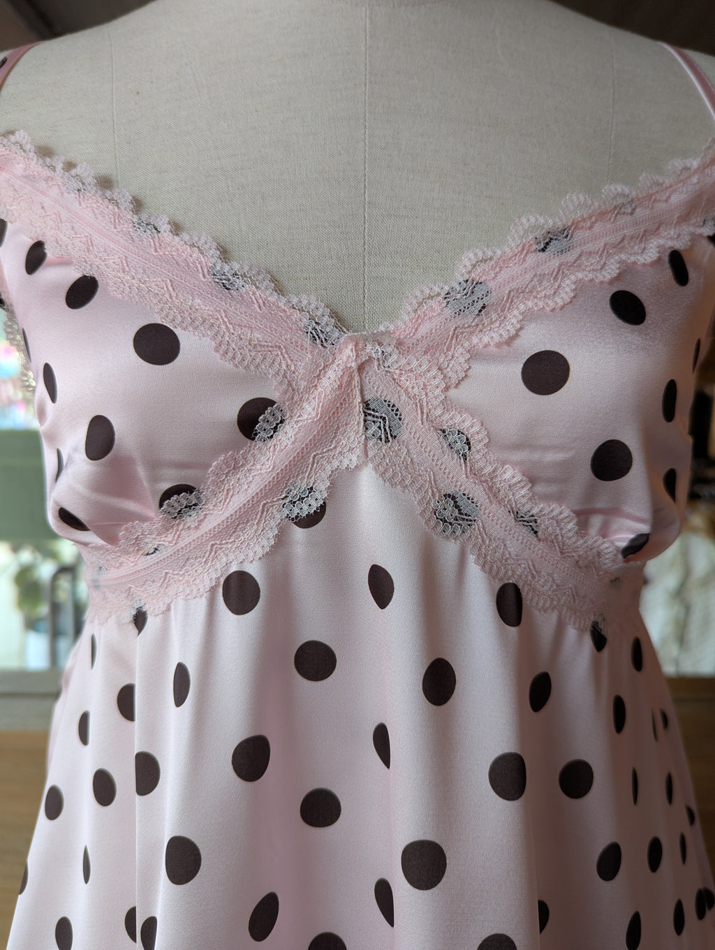 Sweetheart Lace Trim Polka Dot Cami
