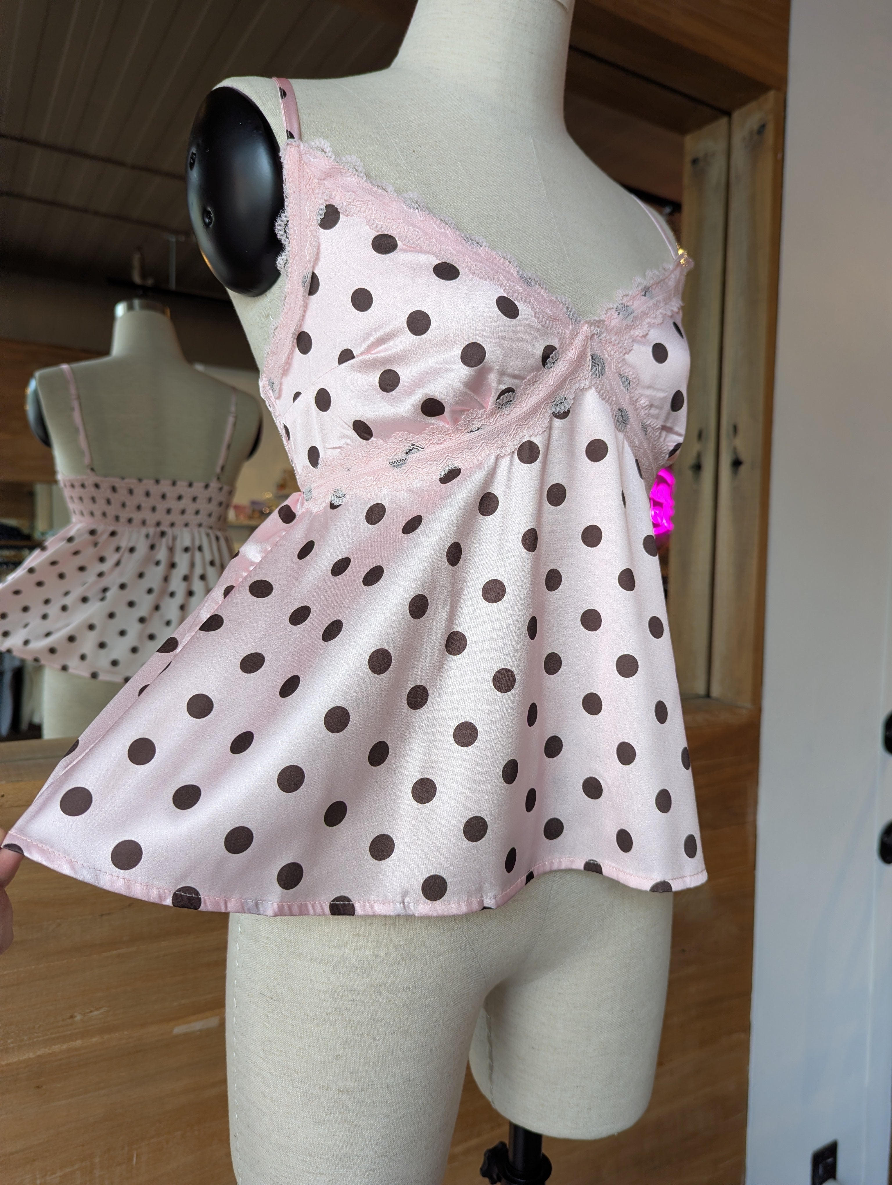 Sweetheart Lace Trim Polka Dot Cami