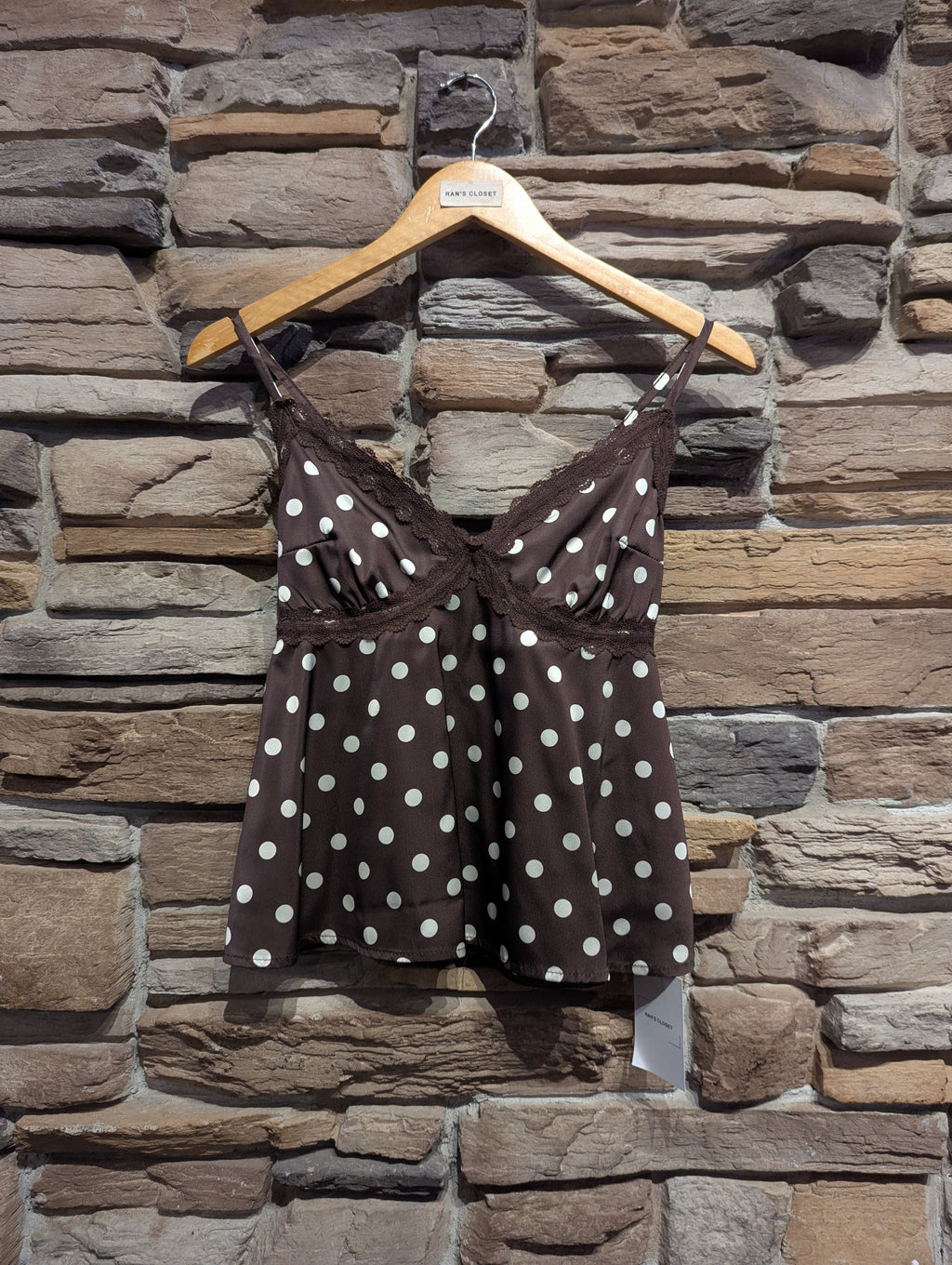 Sweetheart Lace Trim Polka Dot Cami