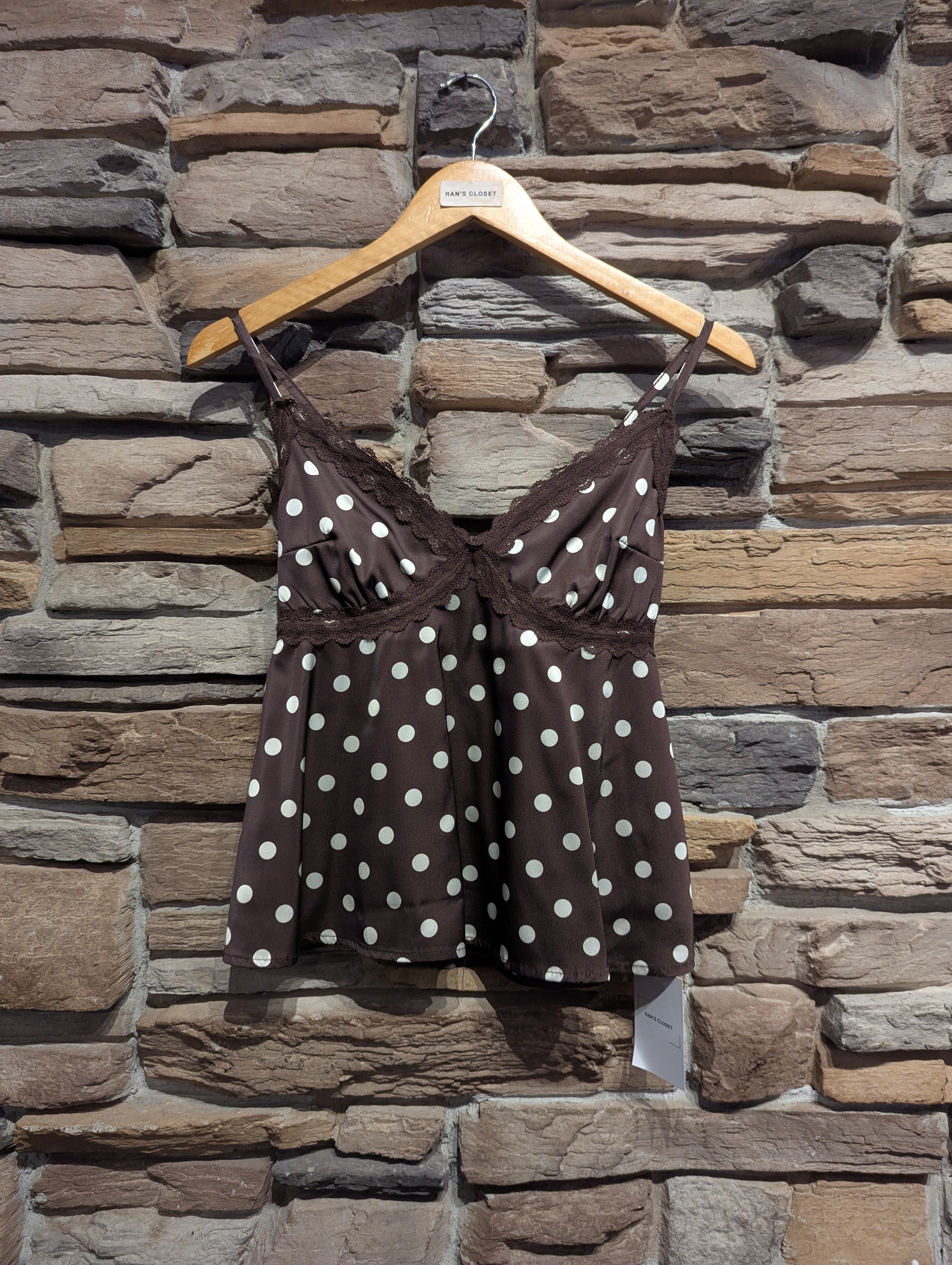 Sweetheart Lace Trim Polka Dot Cami