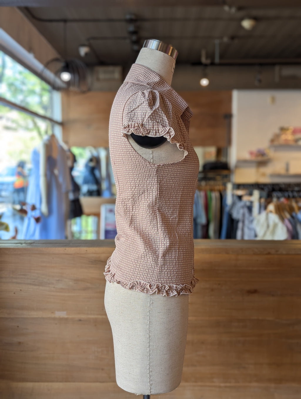 Balmy Plaid Ruffle Hem Button Down