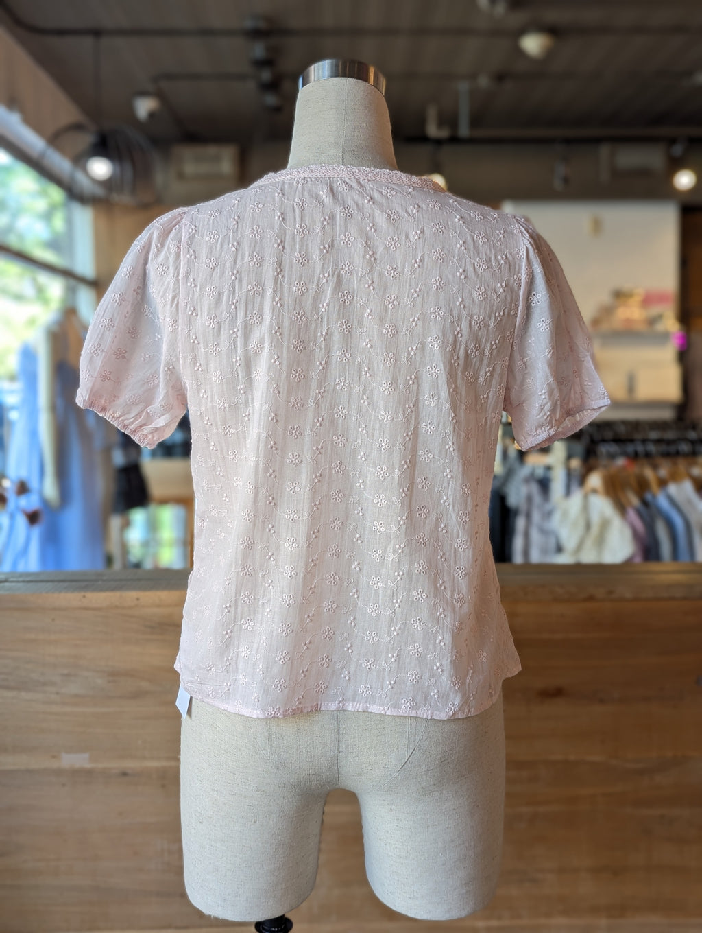 Blushing Bloom Embroidered Puff Sleeve Blouse
