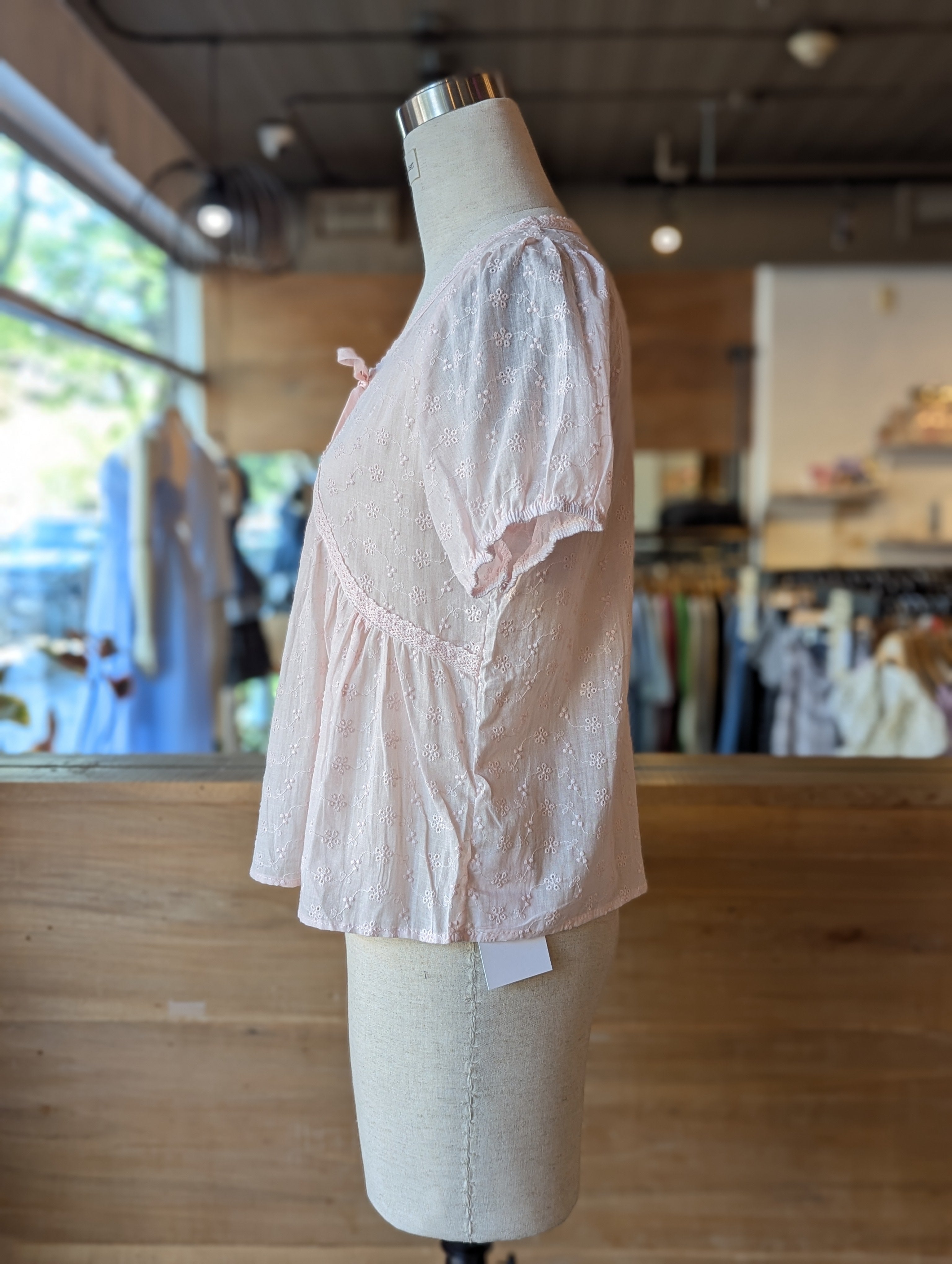 Blushing Bloom Embroidered Puff Sleeve Blouse