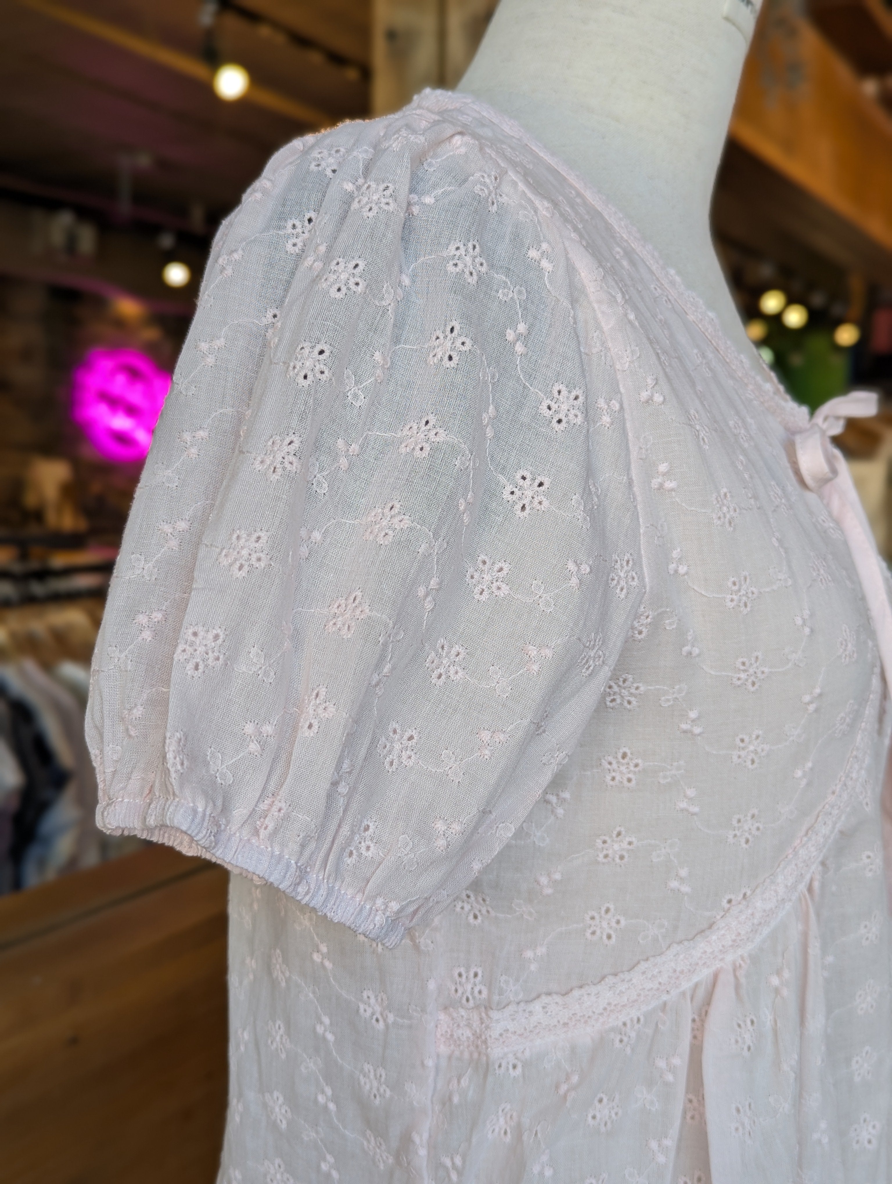 Blushing Bloom Embroidered Puff Sleeve Blouse