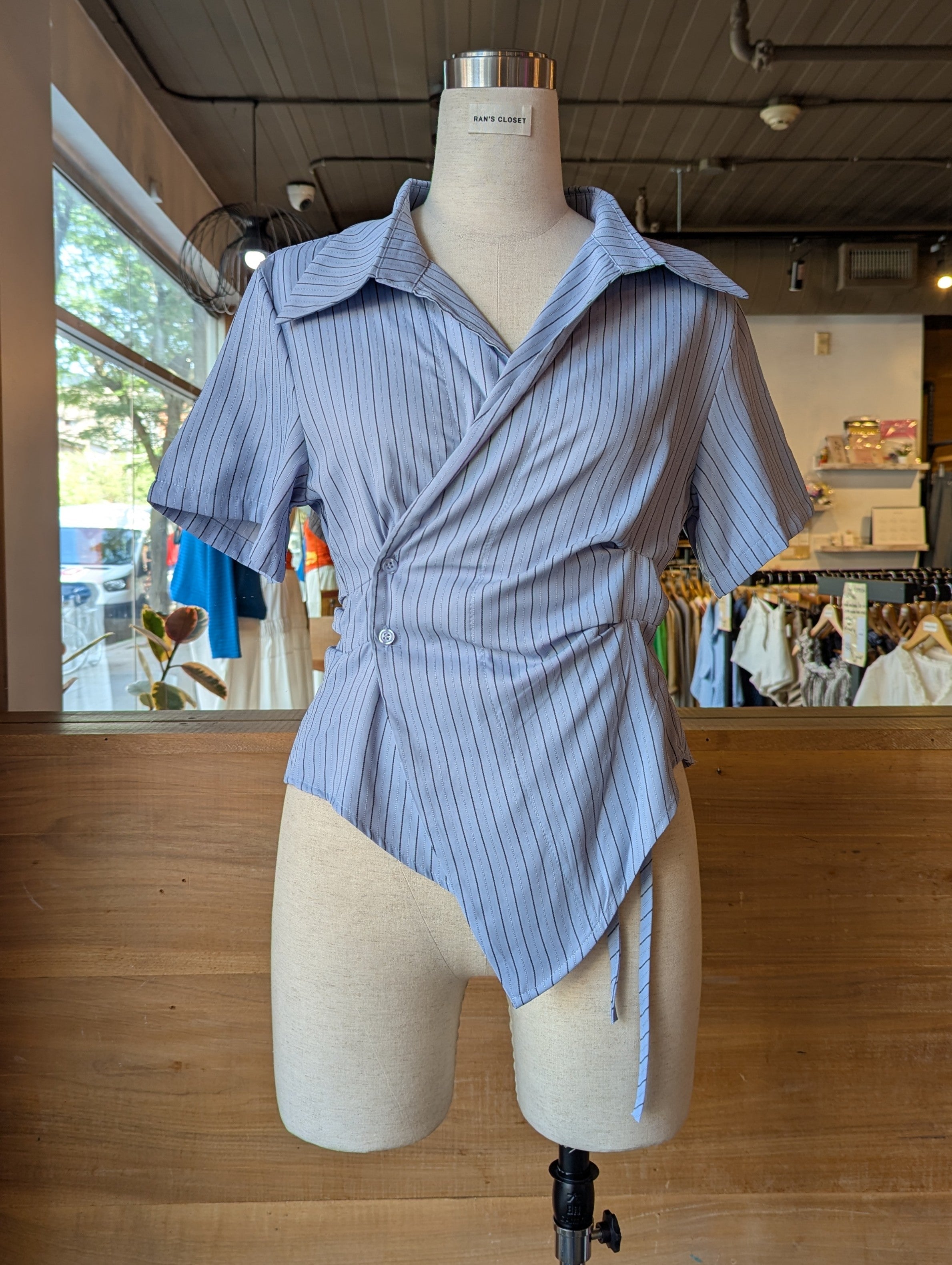 East End Asymmetrical Short Sleeve Wrap Blouse