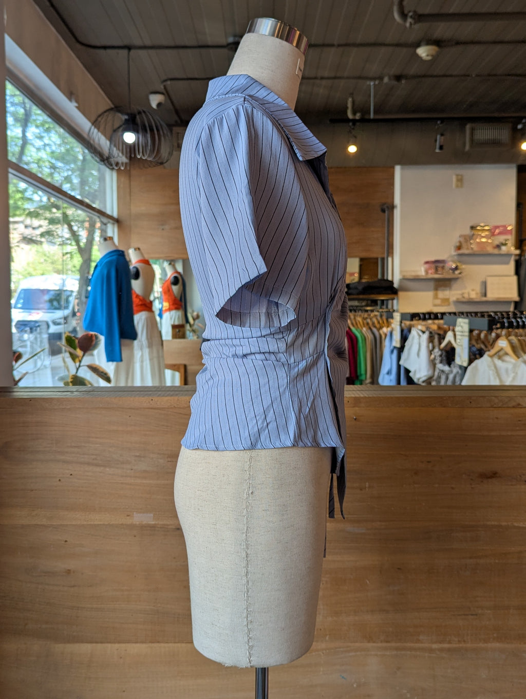 East End Asymmetrical Short Sleeve Wrap Blouse