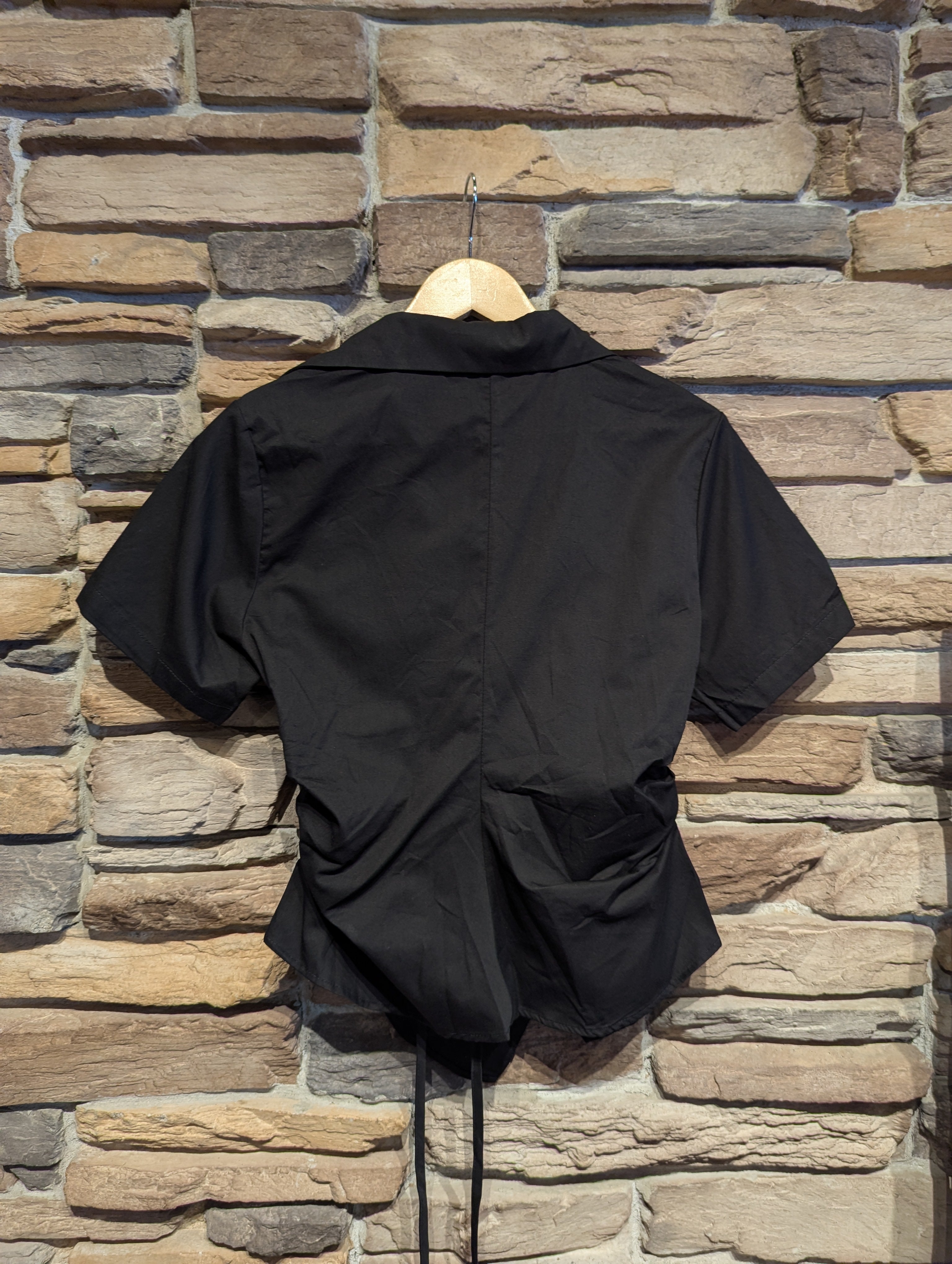 East End Asymmetrical Short Sleeve Wrap Blouse