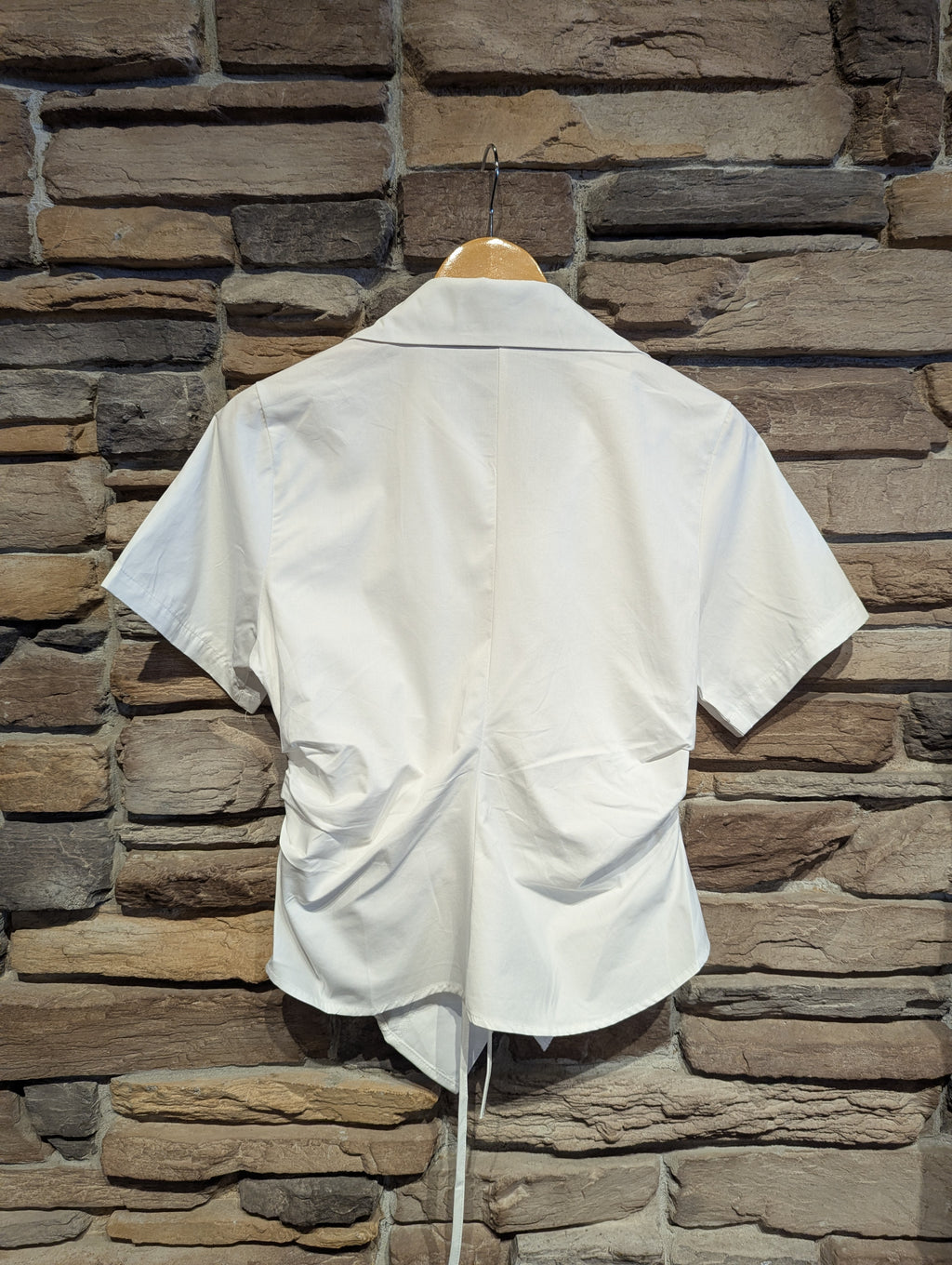 East End Asymmetrical Short Sleeve Wrap Blouse