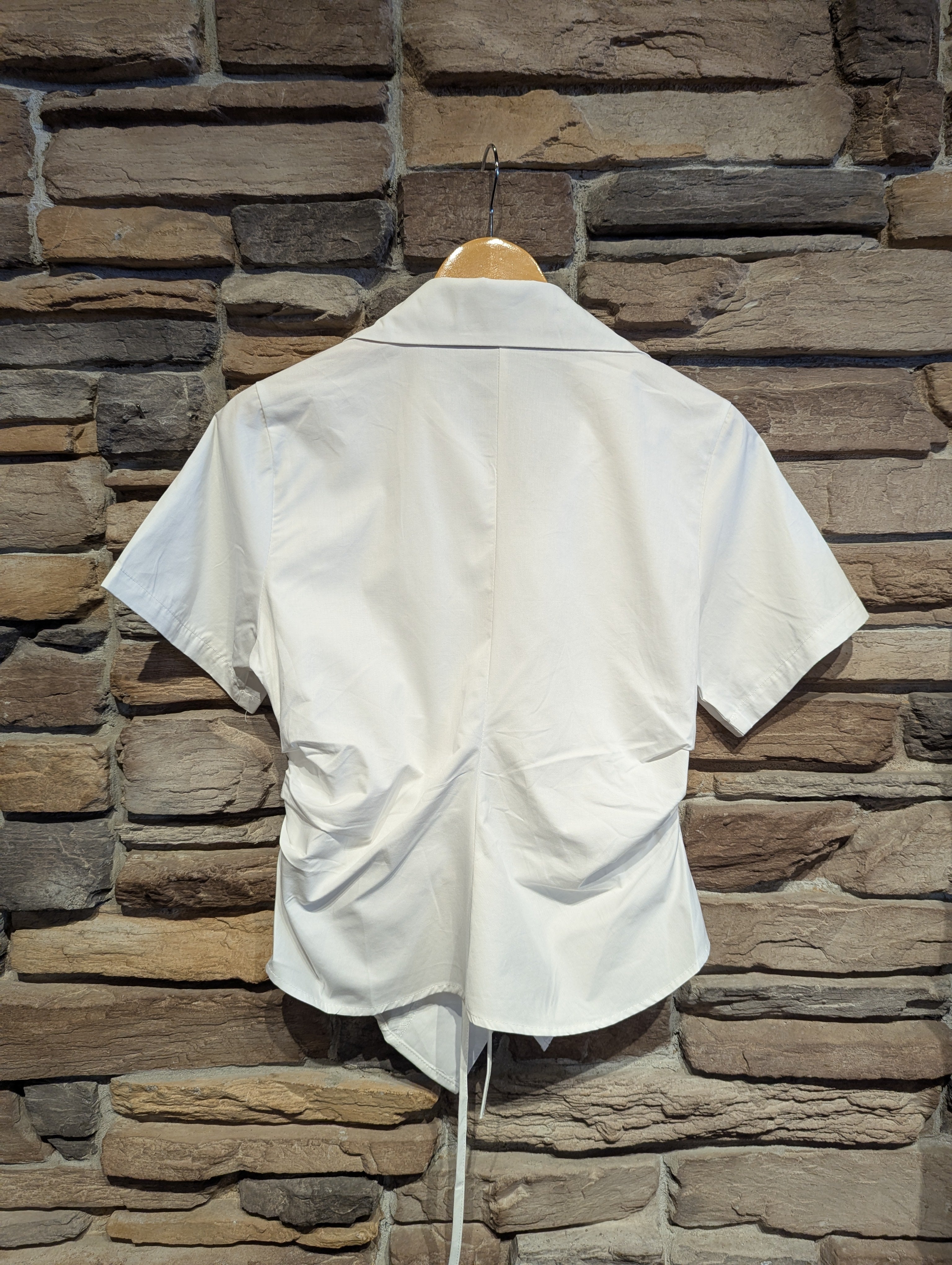 East End Asymmetrical Short Sleeve Wrap Blouse