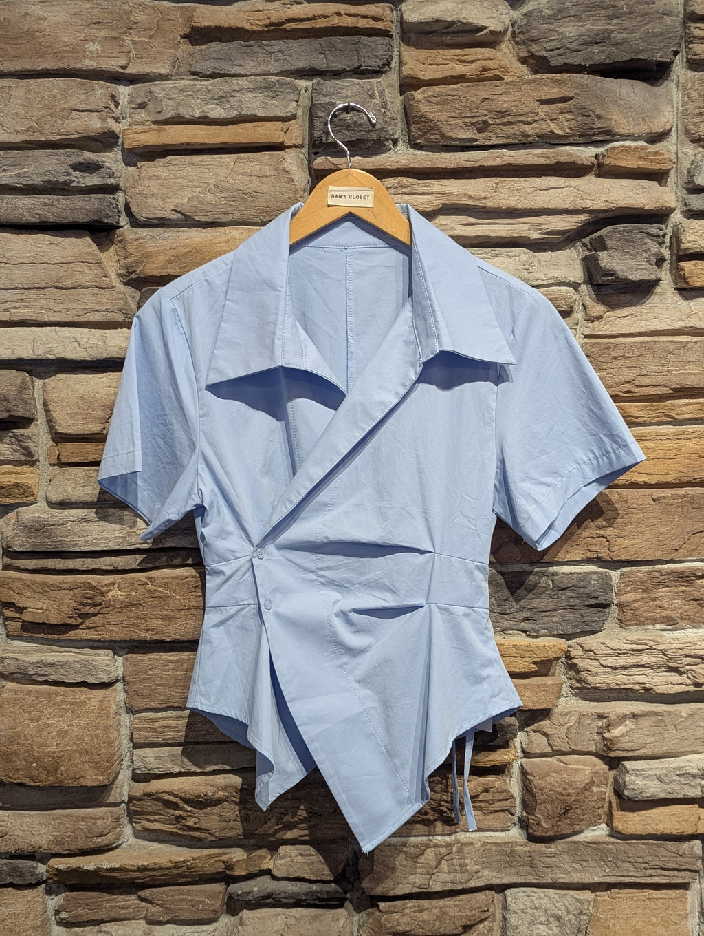 East End Asymmetrical Short Sleeve Wrap Blouse