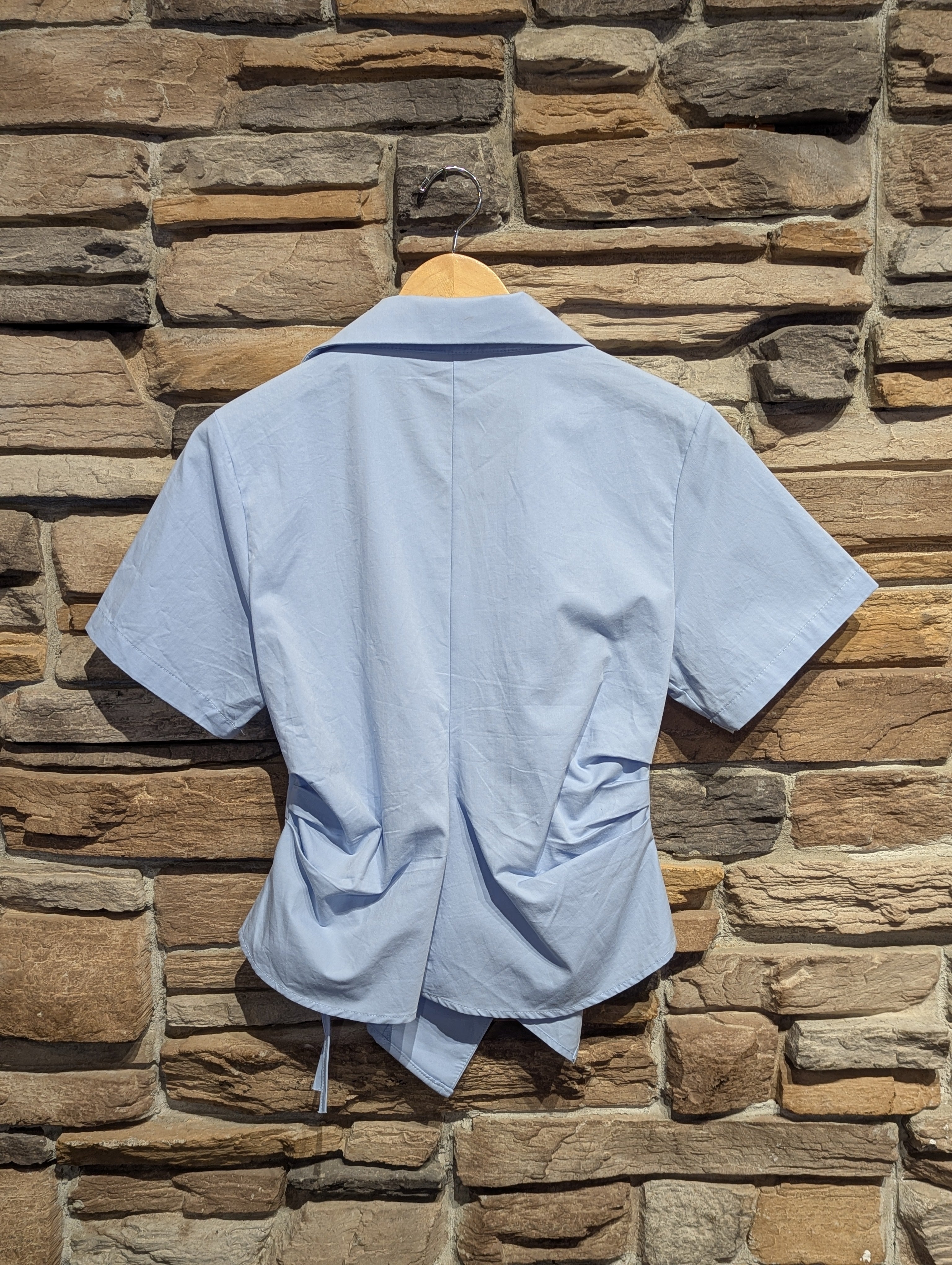 East End Asymmetrical Short Sleeve Wrap Blouse