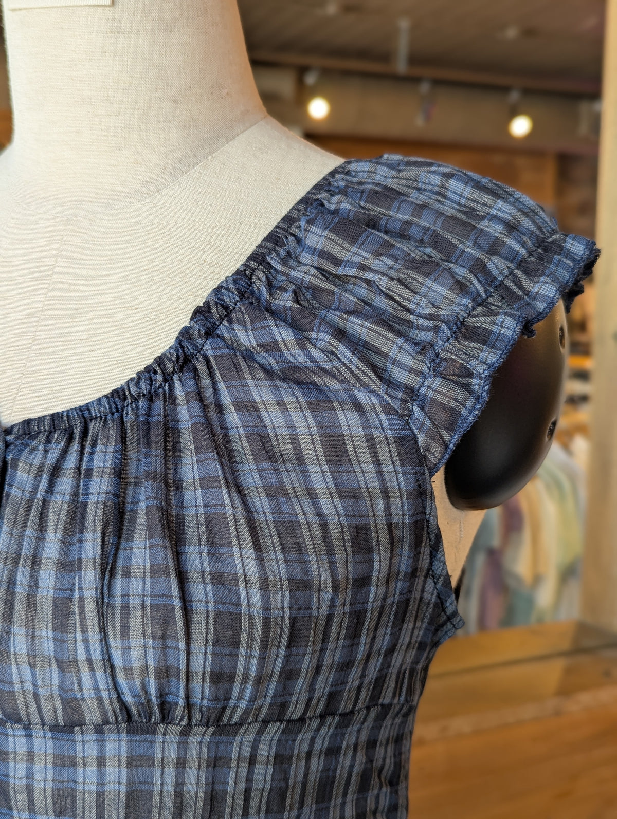 Nocturne Plaid Button-Up Babydoll Dress