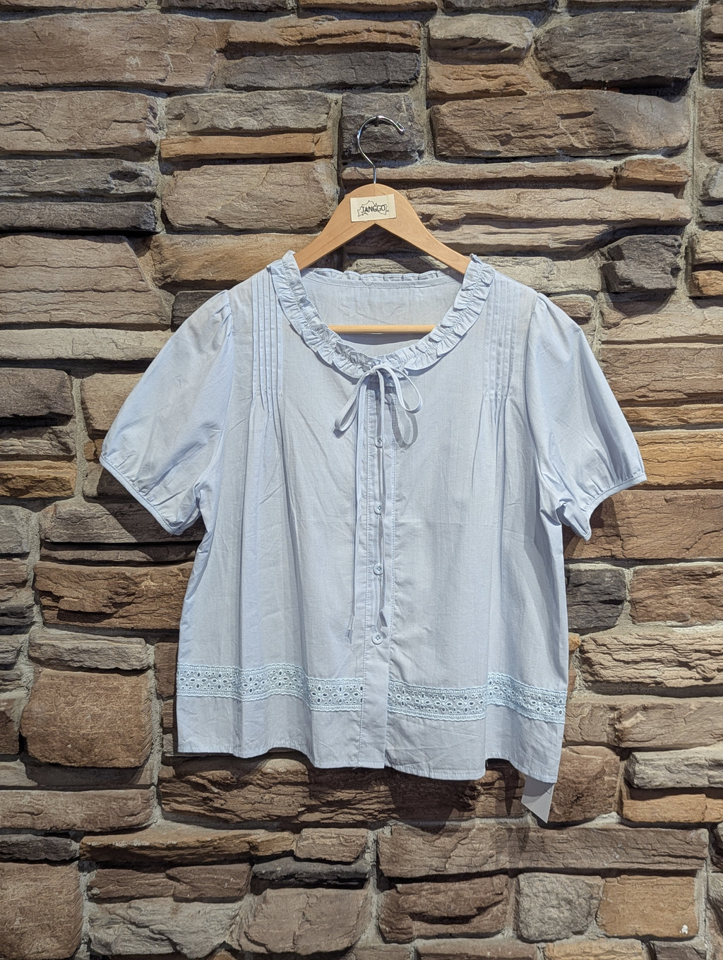 Buttercup Puff Sleeve Eyelet Button-Down Blouse