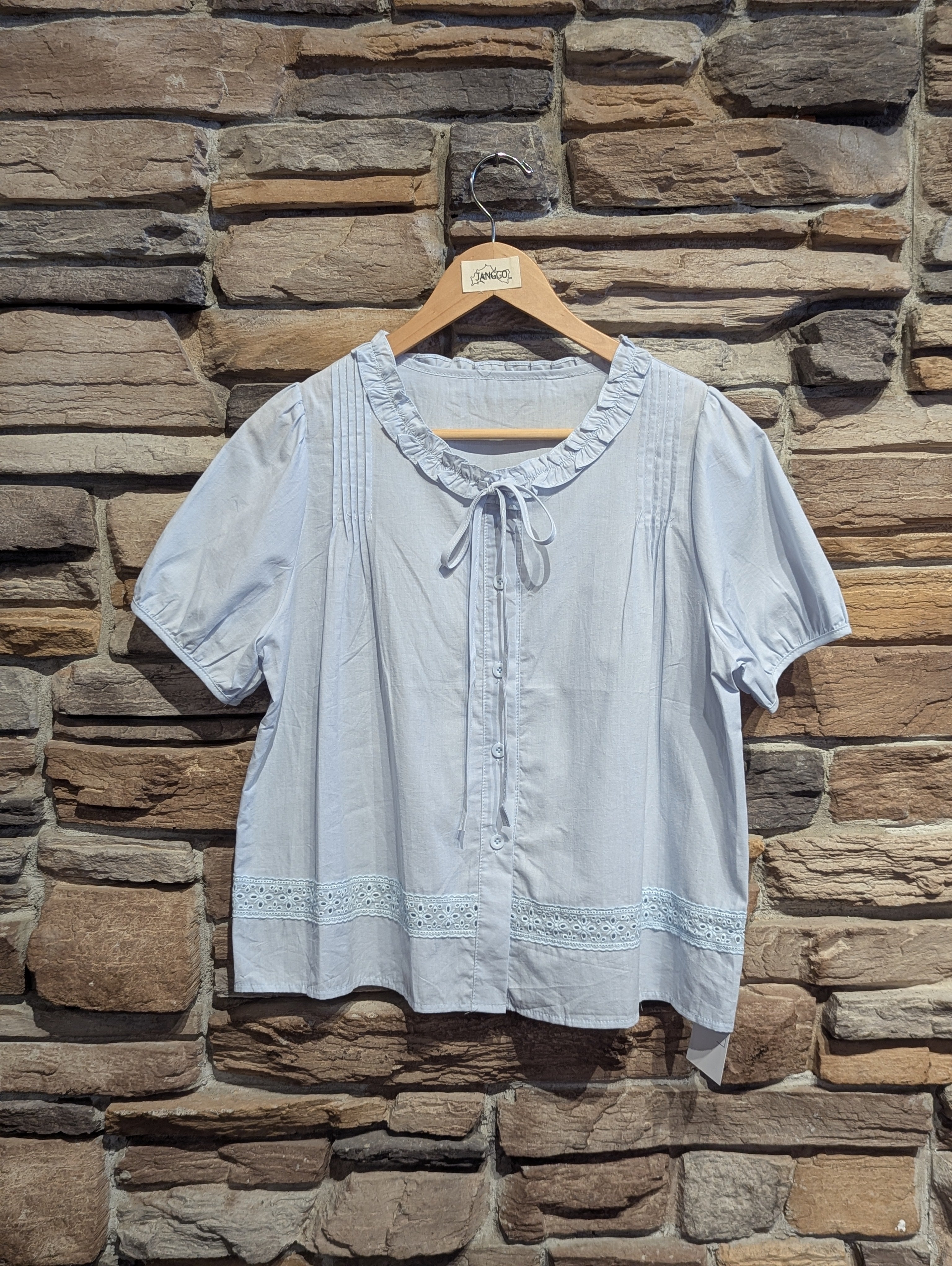 Buttercup Puff Sleeve Eyelet Button-Down Blouse