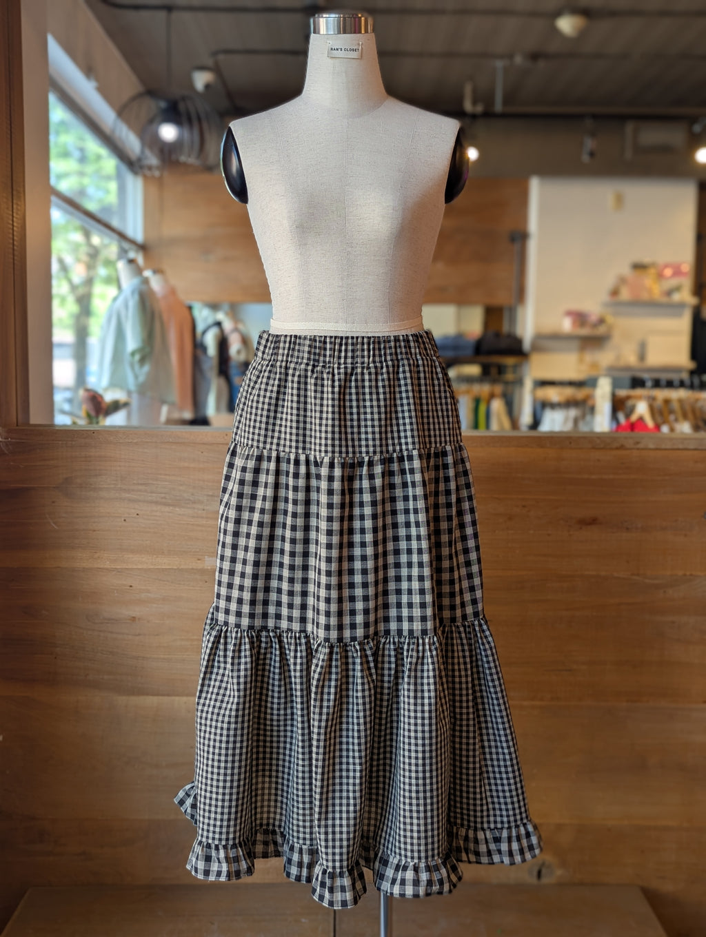 Gingham Mix Tiered Skirt