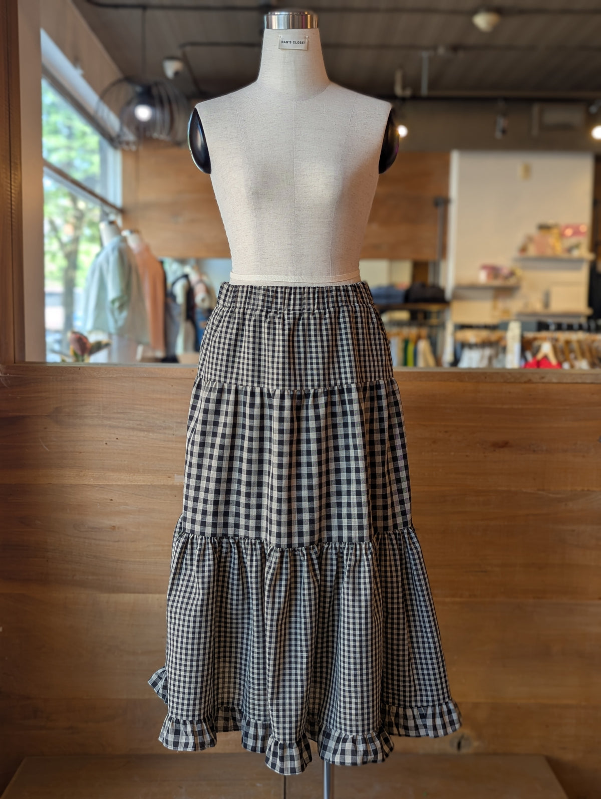 Gingham Mix Tiered Skirt