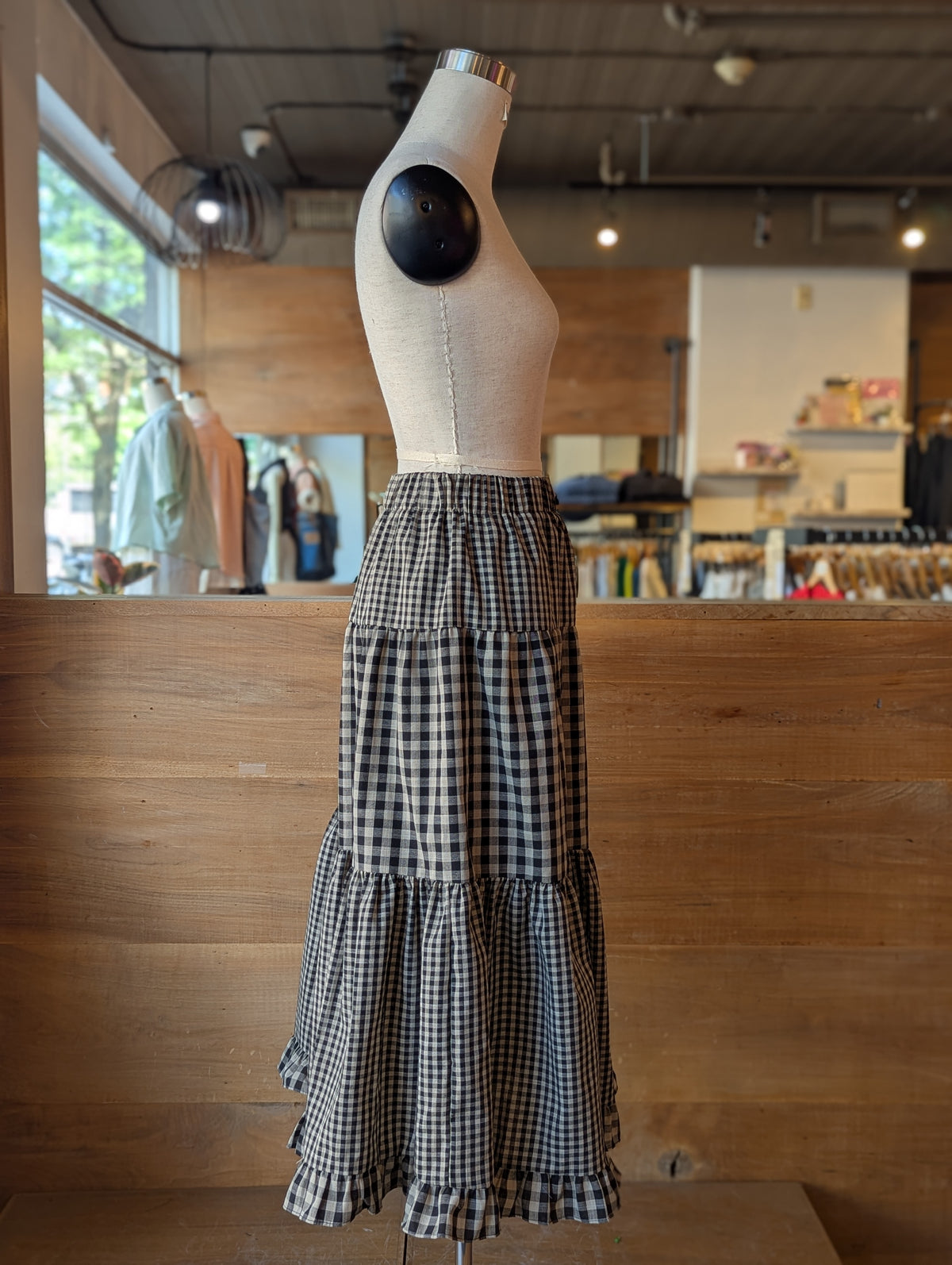 Gingham Mix Tiered Skirt