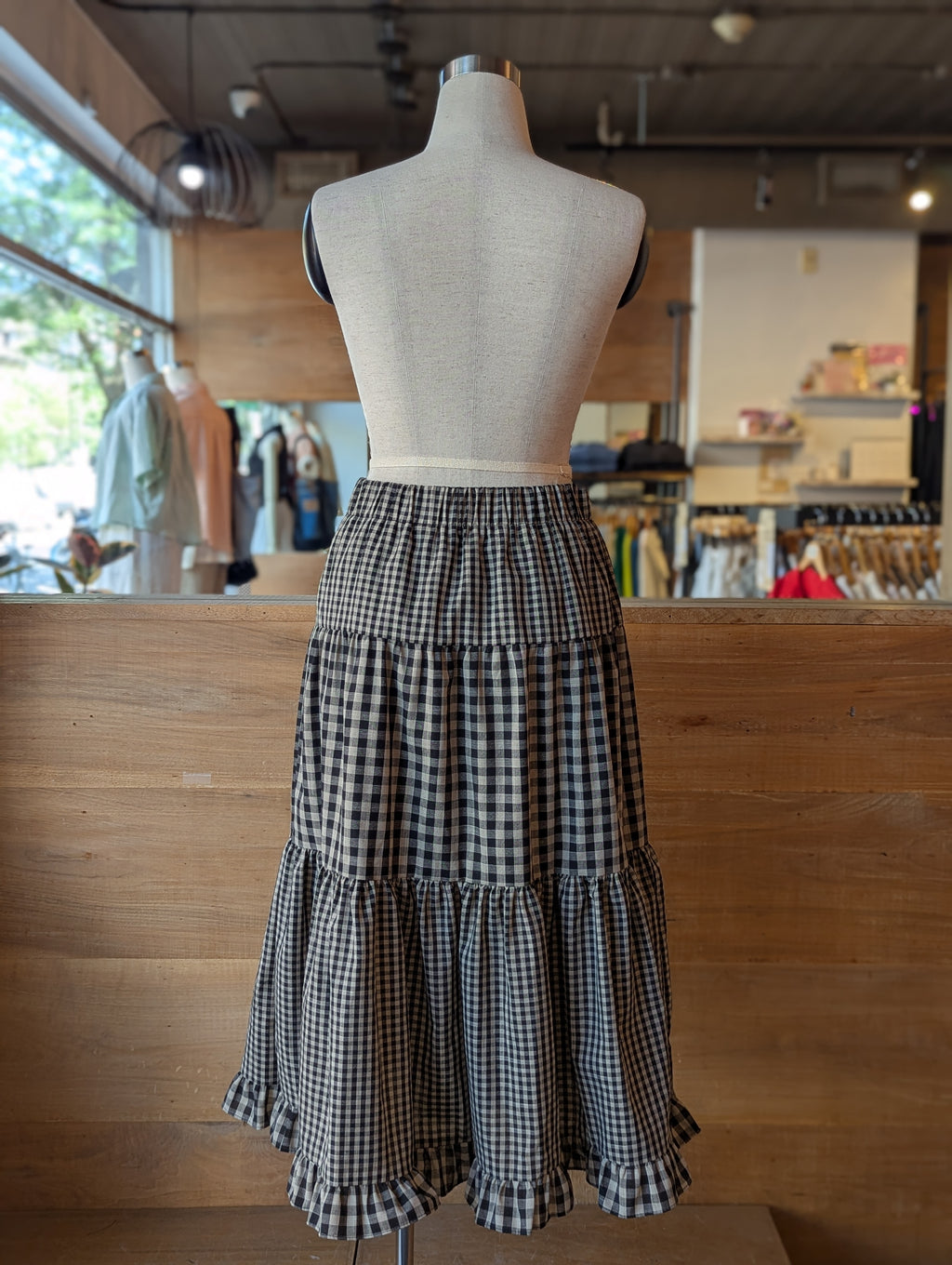 Gingham Mix Tiered Skirt