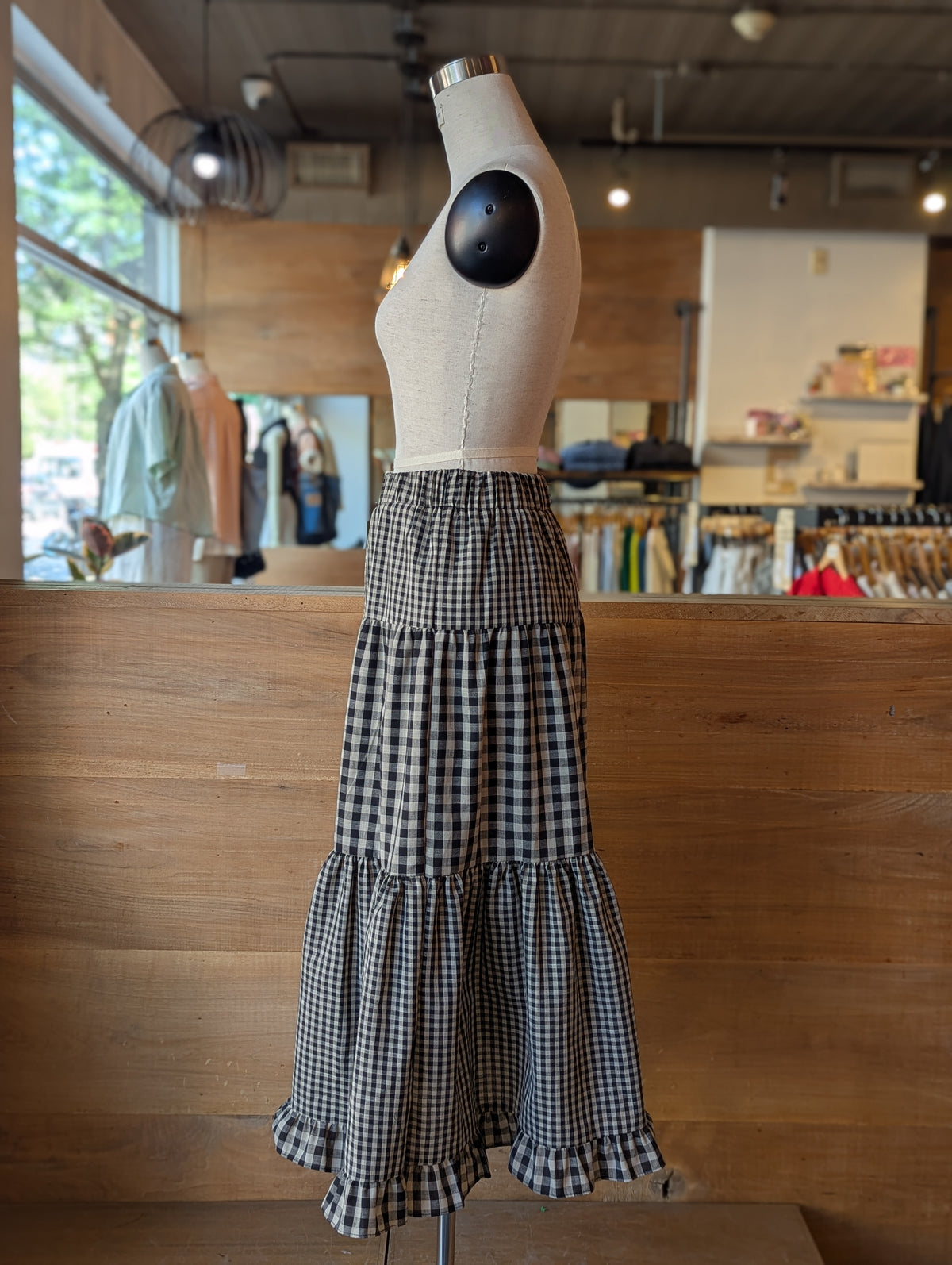 Gingham Mix Tiered Skirt