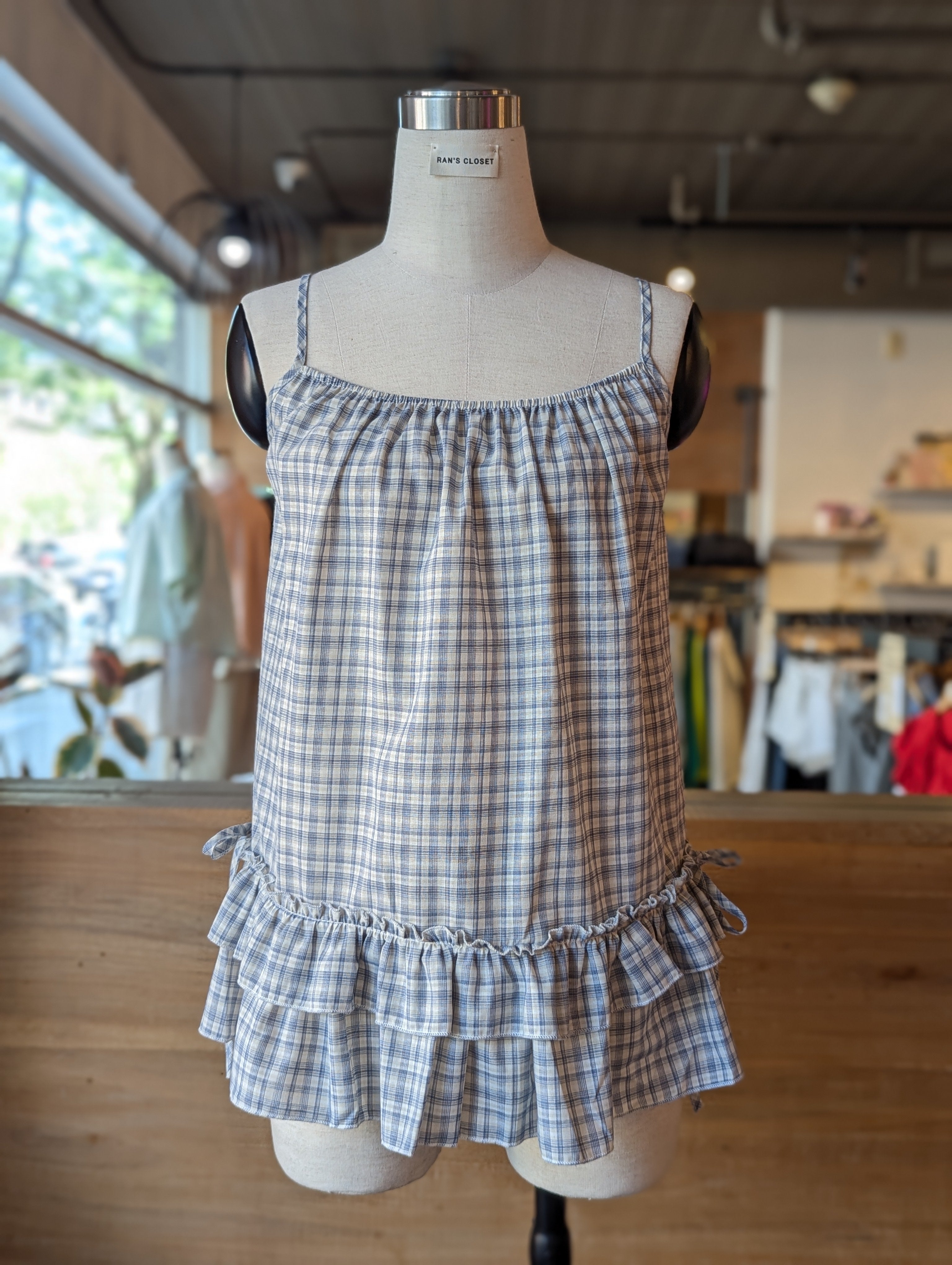 Summer Story Plaid Ruffle Hem Tank Top