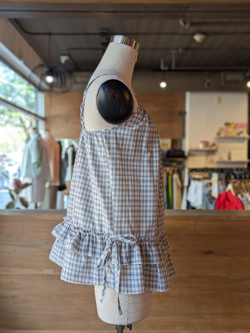 Summer Story Plaid Ruffle Hem Tank Top