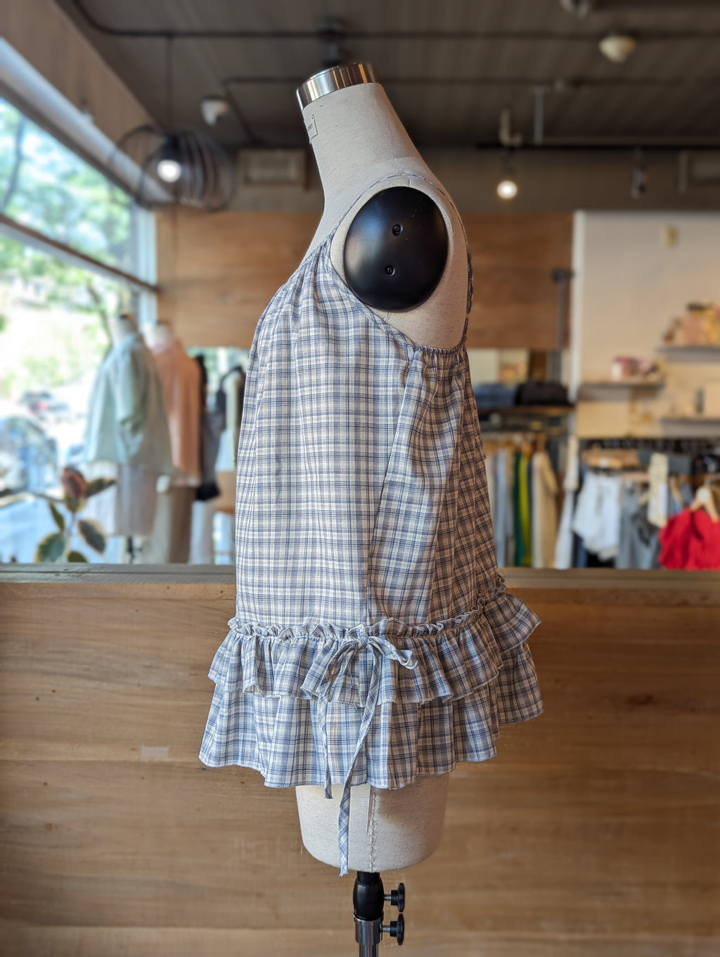 Summer Story Plaid Ruffle Hem Tank Top