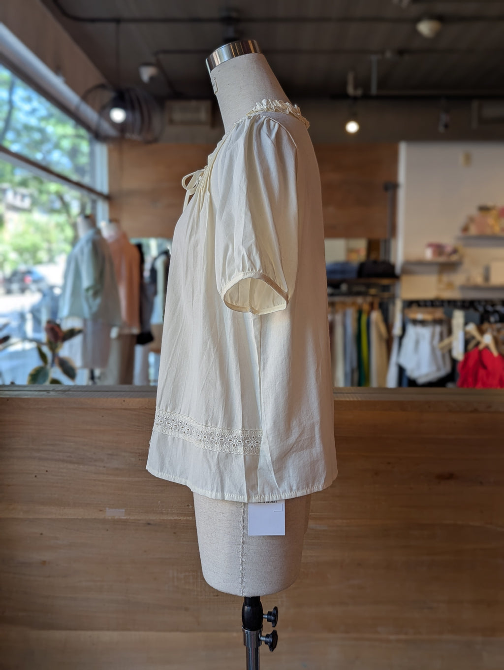 Buttercup Puff Sleeve Eyelet Button-Down Blouse