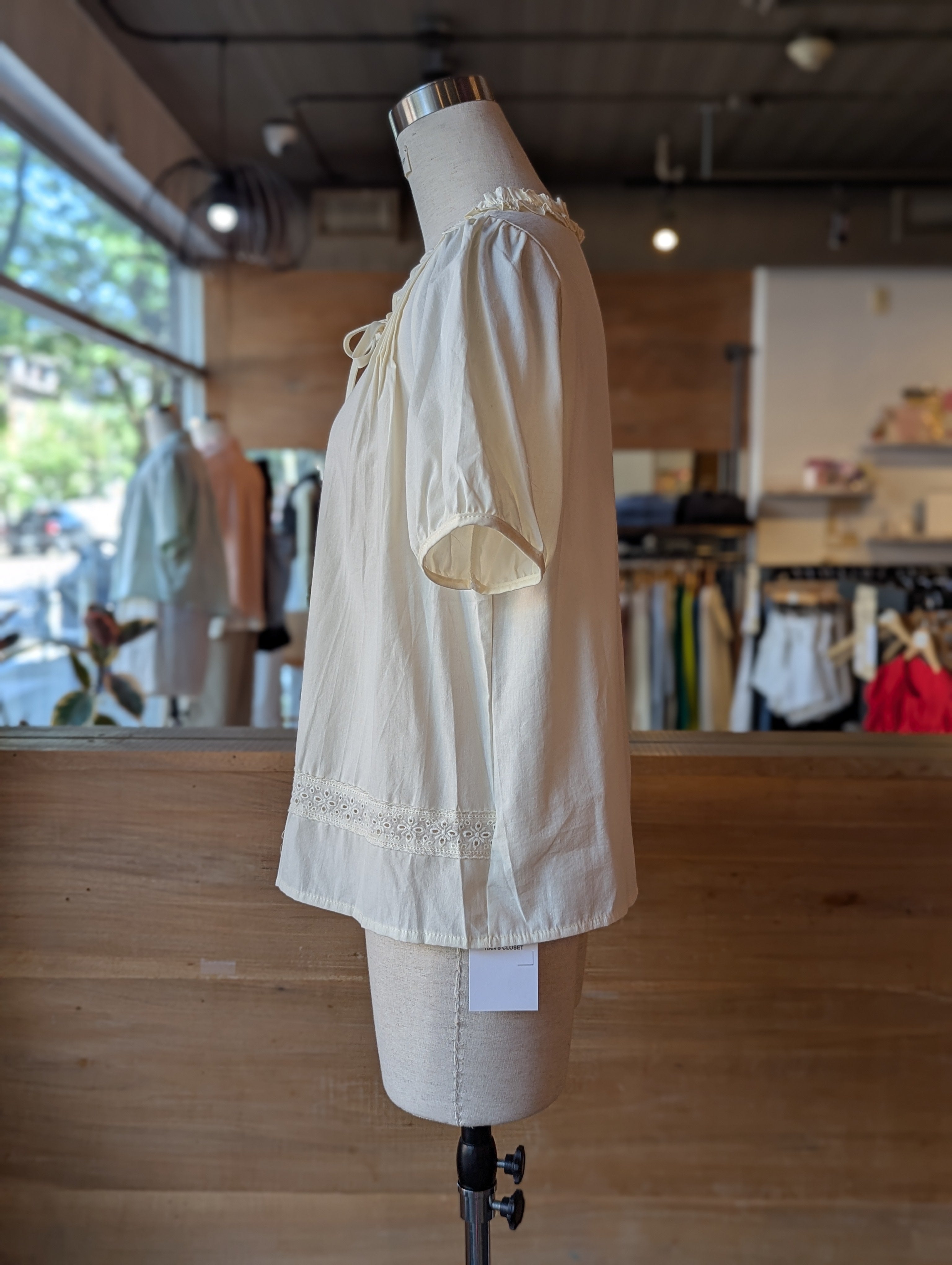 Buttercup Puff Sleeve Eyelet Button-Down Blouse