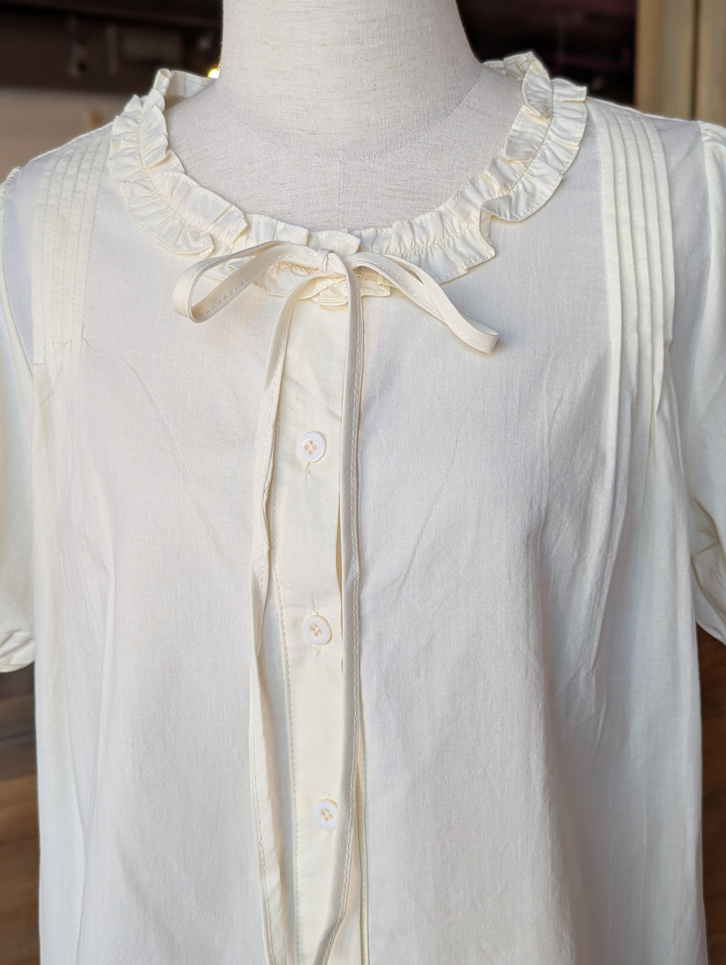 Buttercup Puff Sleeve Eyelet Button-Down Blouse