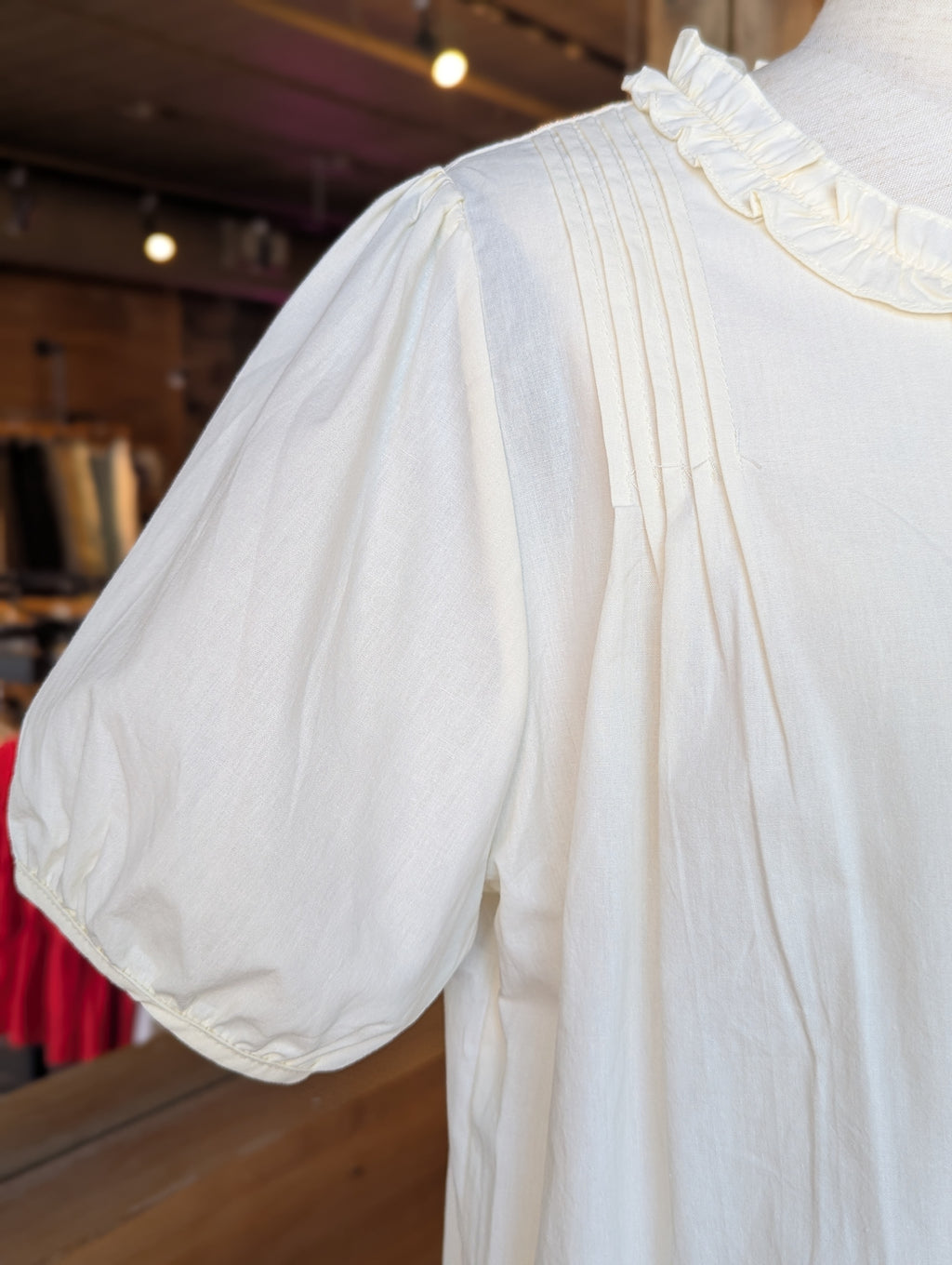 Buttercup Puff Sleeve Eyelet Button-Down Blouse