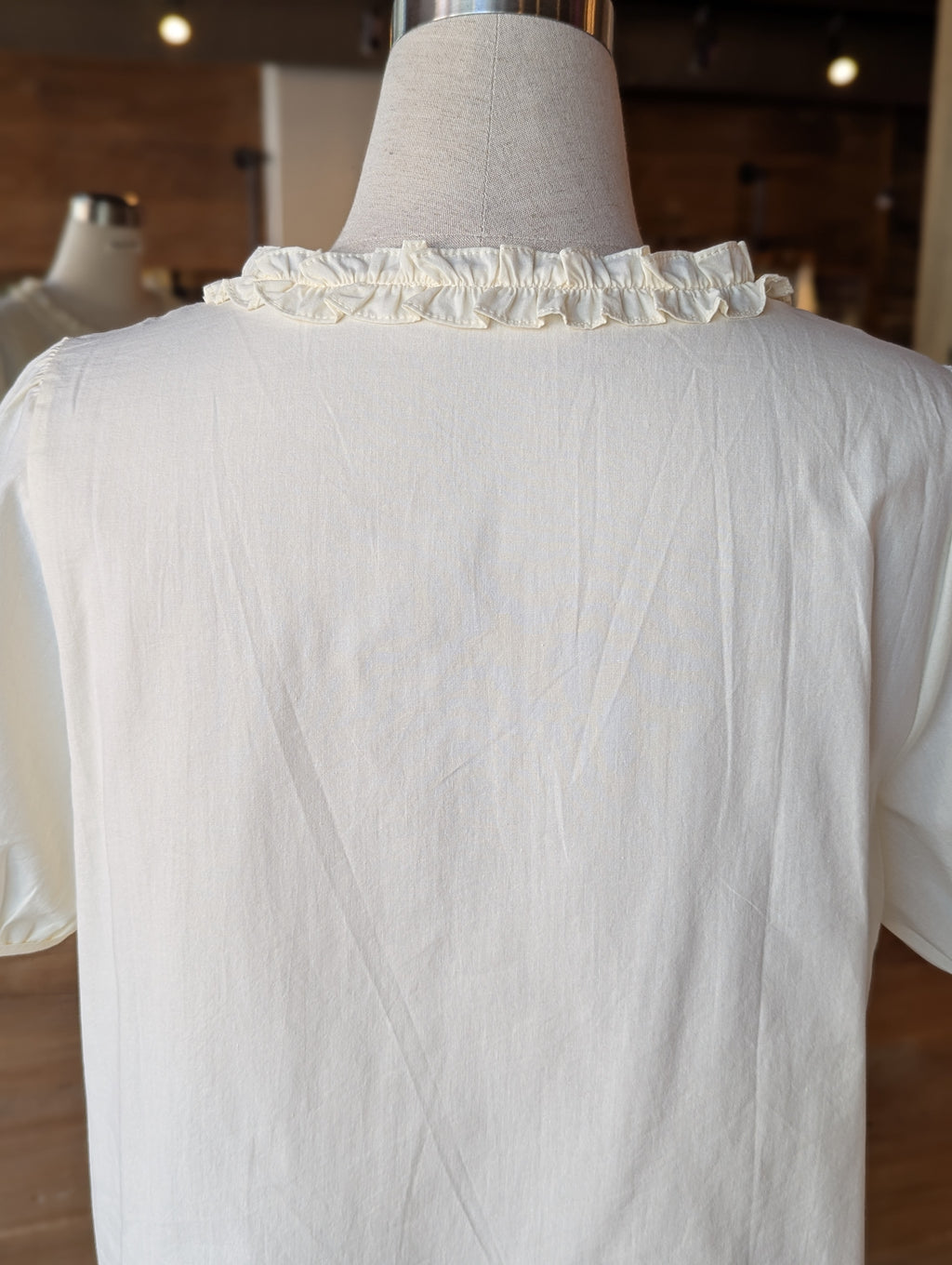 Buttercup Puff Sleeve Eyelet Button-Down Blouse