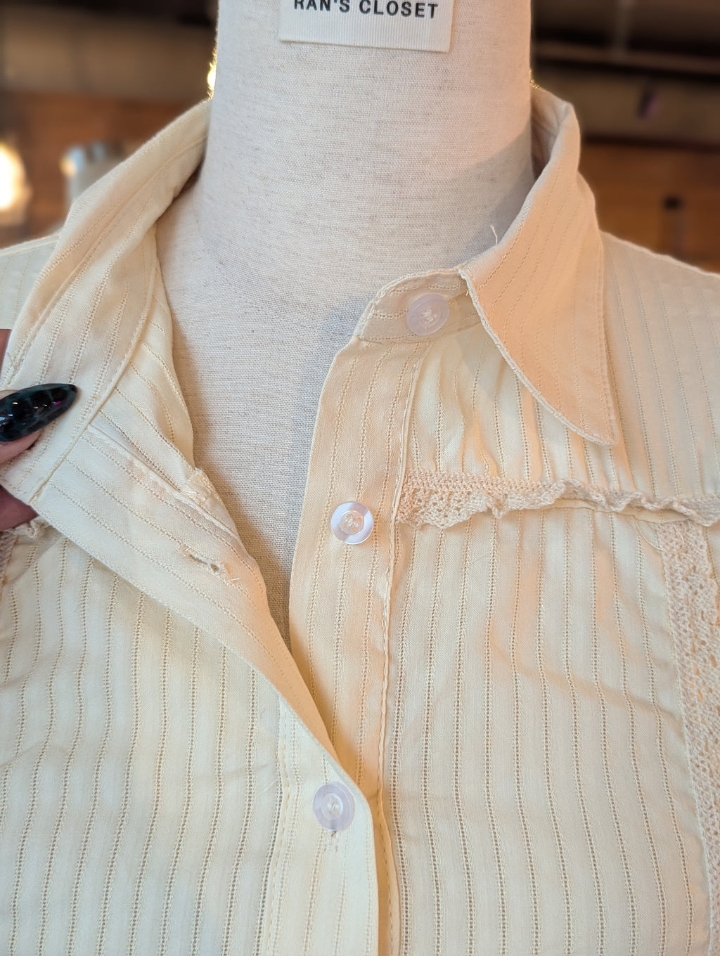 Lines and Lace Fitted Button Up Blouse
