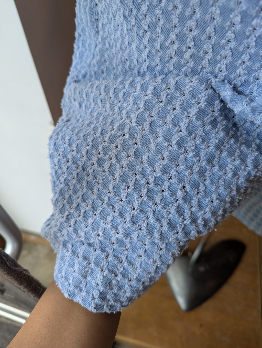 Grid Textured Denim Shorts