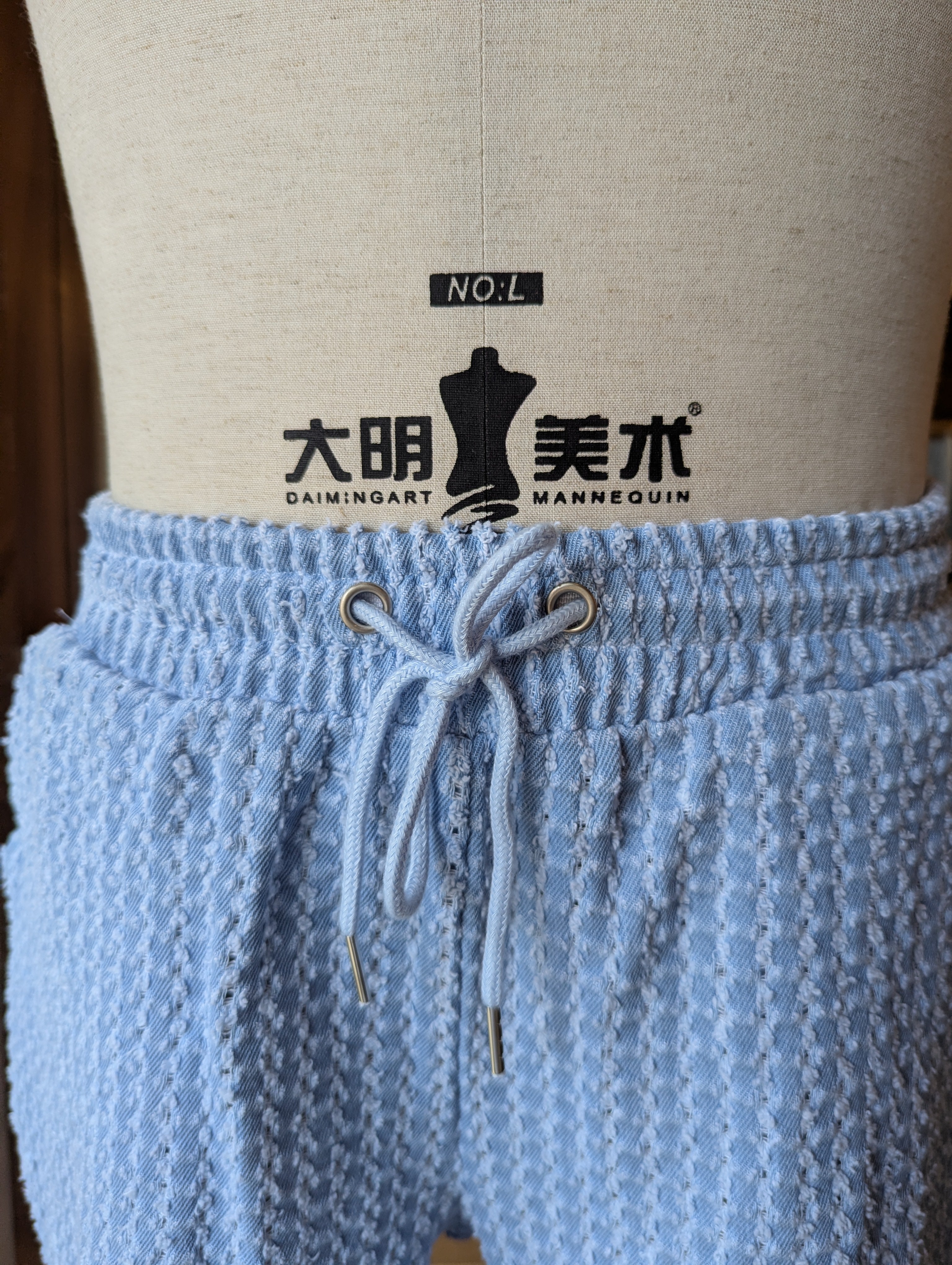 Grid Textured Denim Shorts