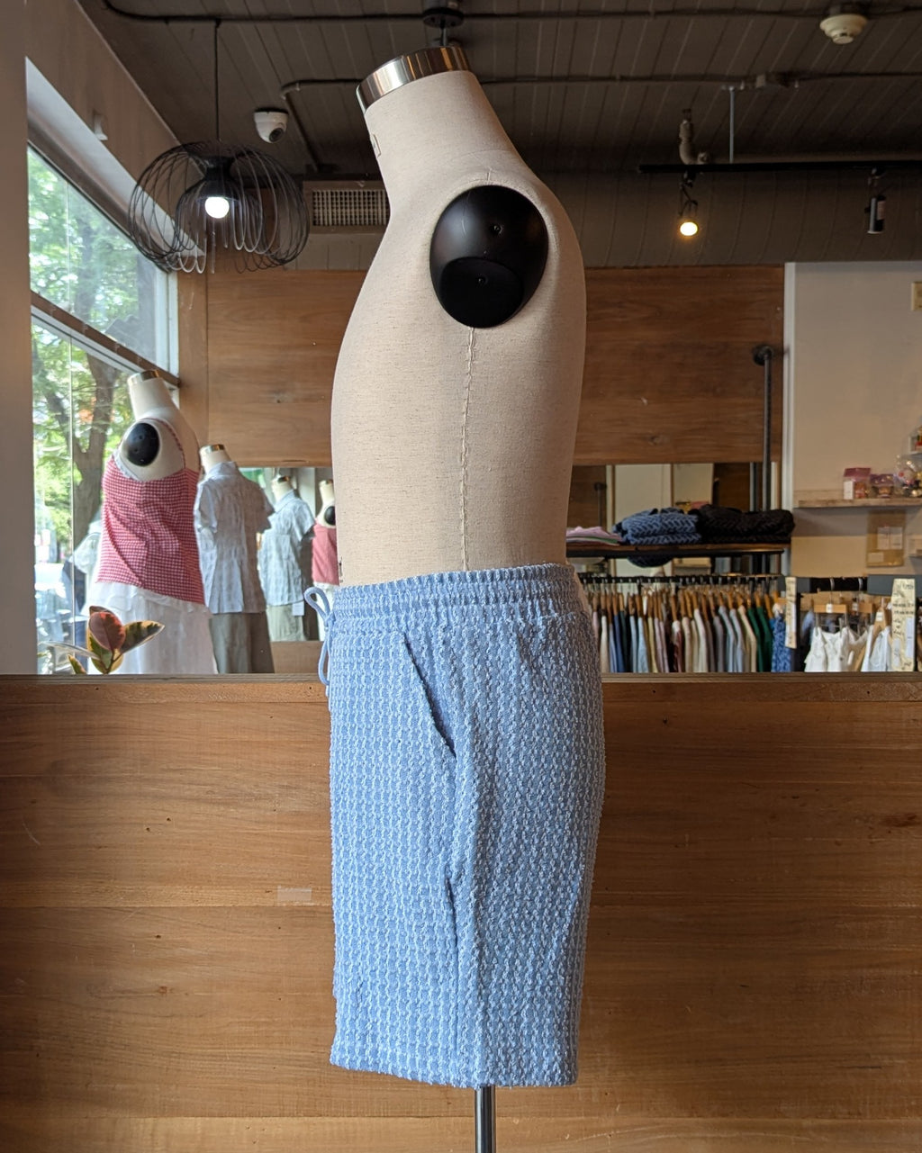 Grid Textured Denim Shorts