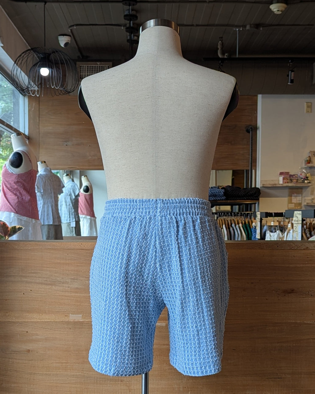 Grid Textured Denim Shorts