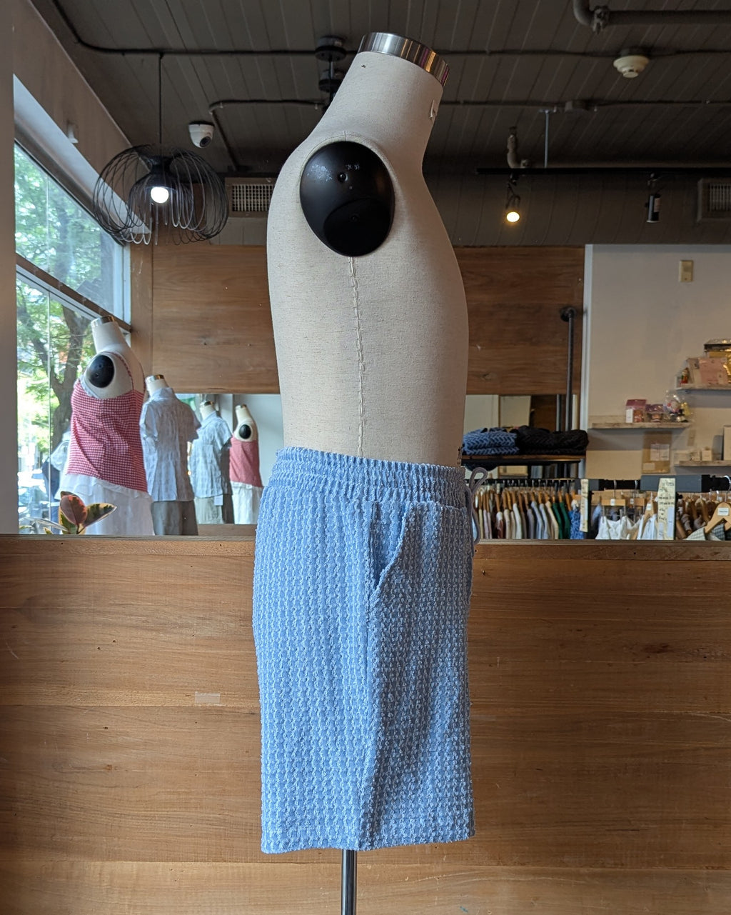 Grid Textured Denim Shorts
