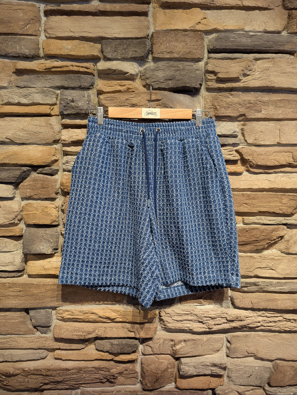 Grid Textured Denim Shorts