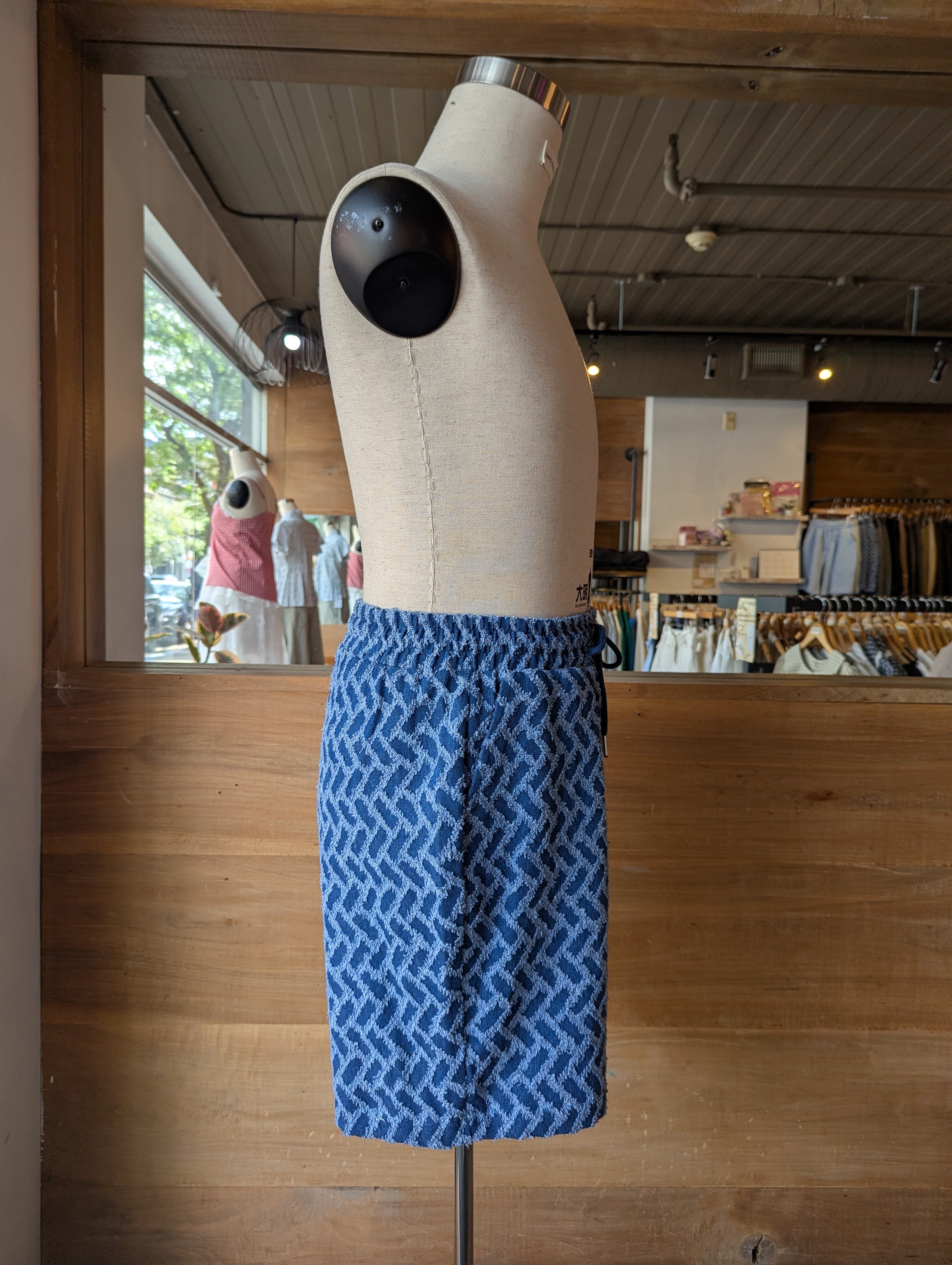 Chevron Textured Denim Shorts