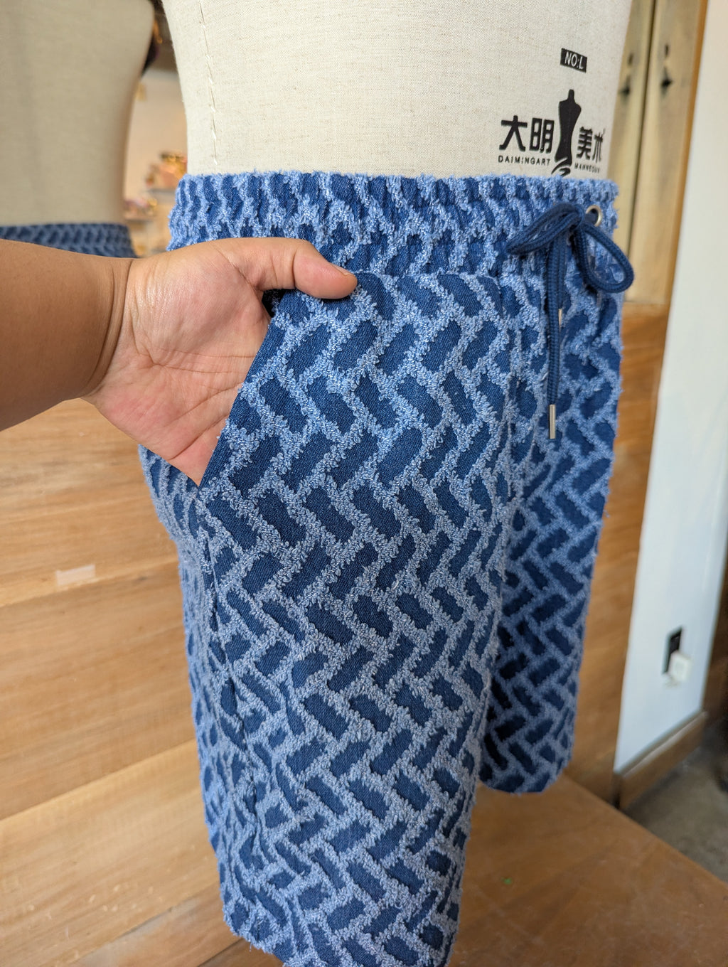 Chevron Textured Denim Shorts