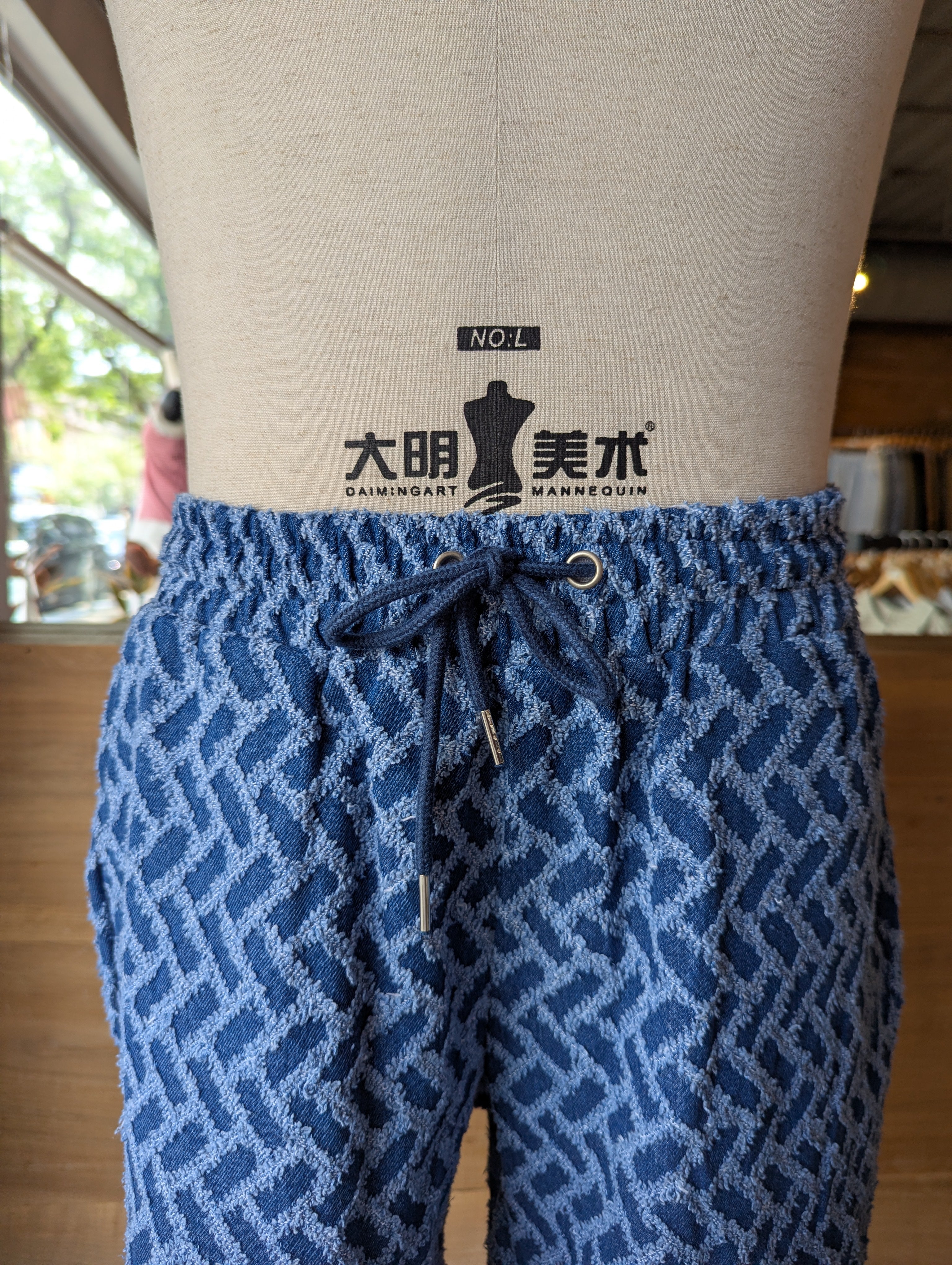 Chevron Textured Denim Shorts