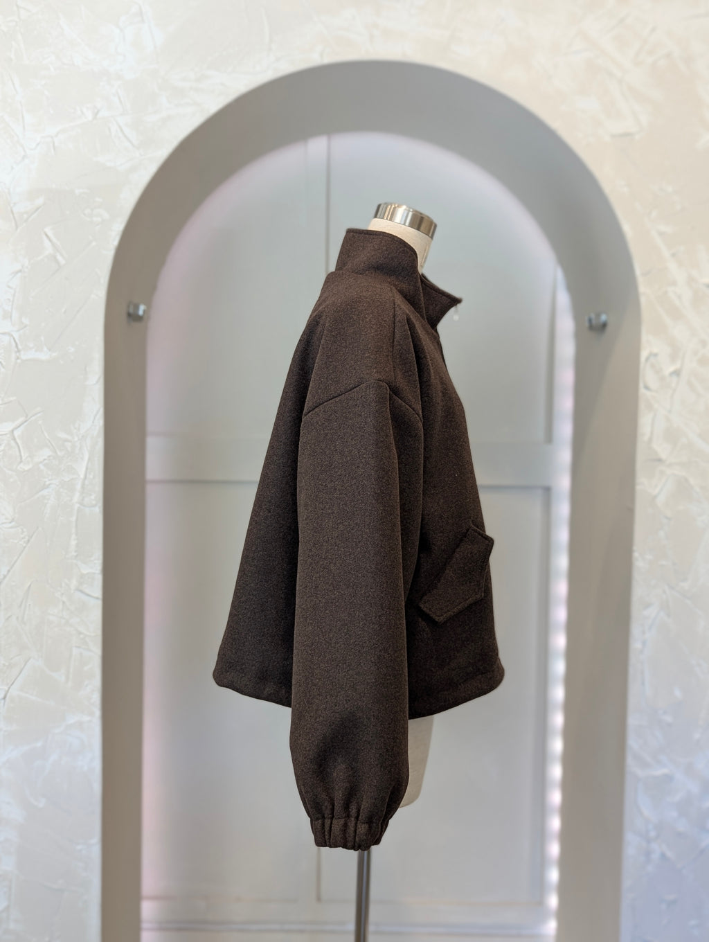 Crop standup collar Wool Coat